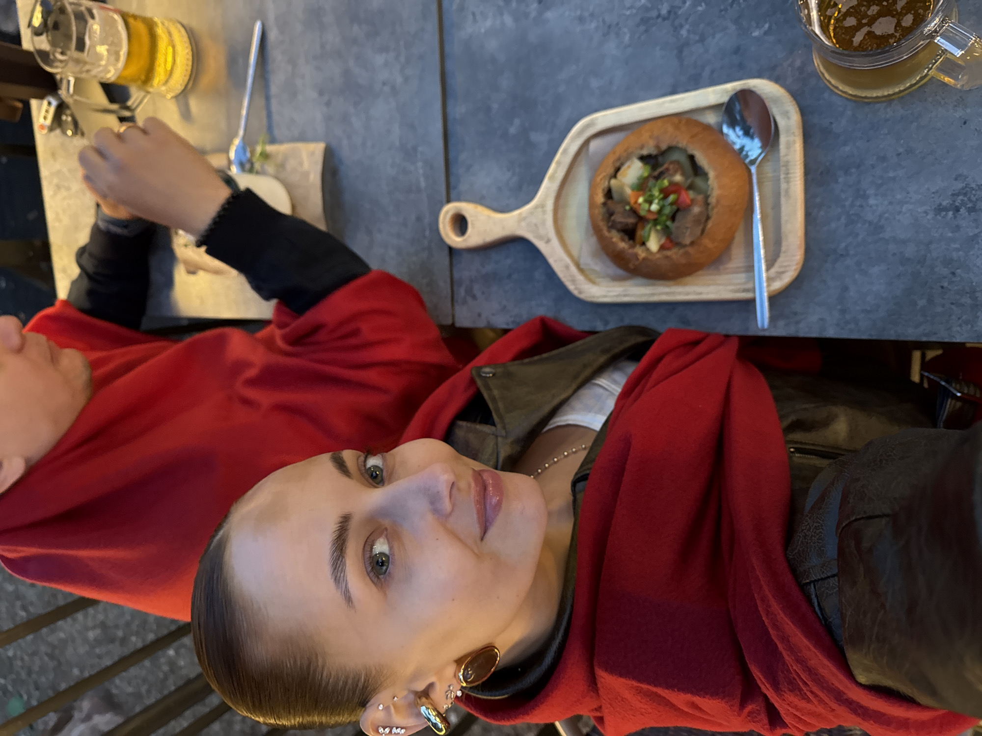 Couple enjoys evening meal at outdoor restaurant in Izhevsk