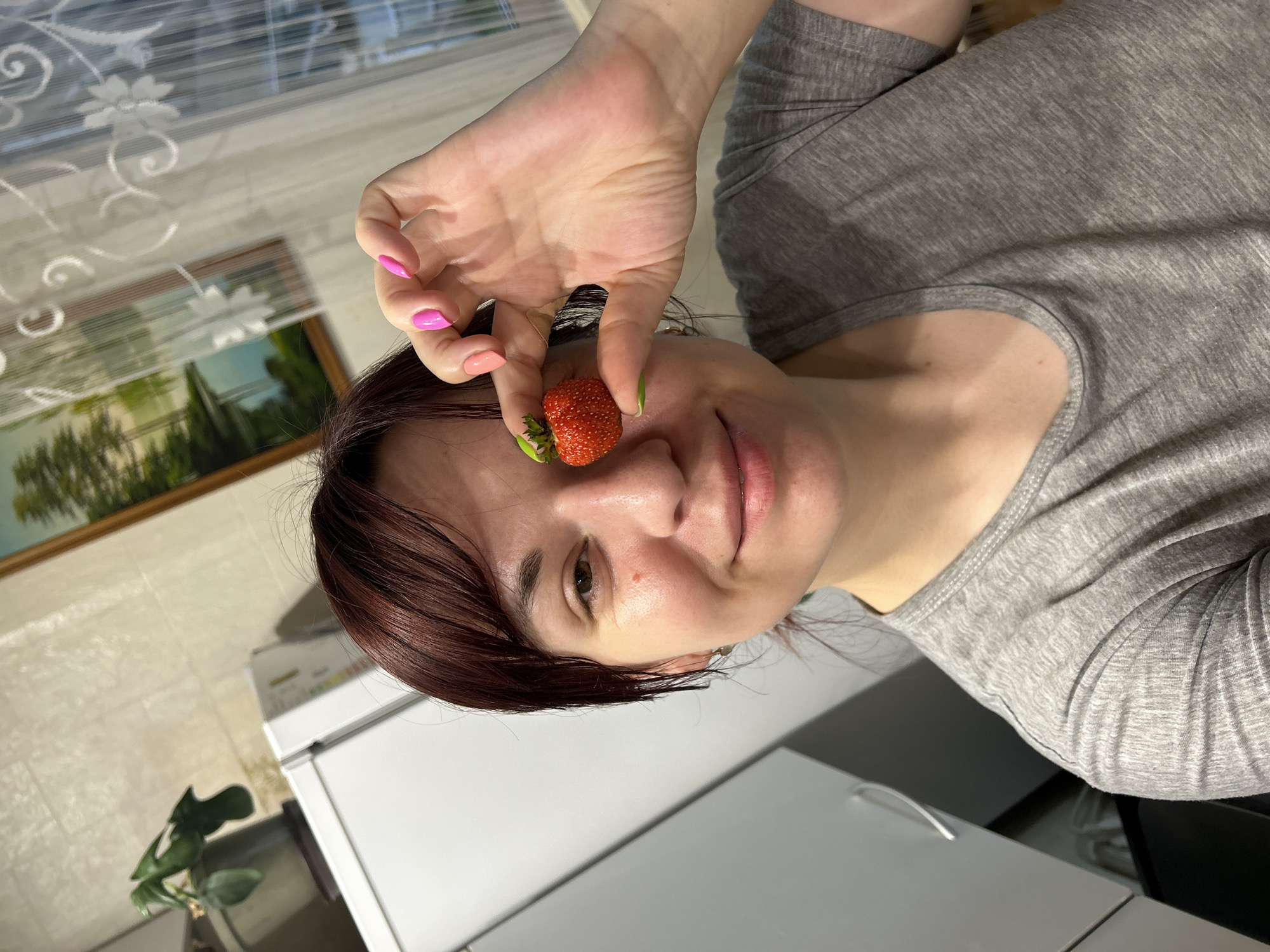 Lazy summer afternoon in Фоки: strawberries, selfies, and downtime.