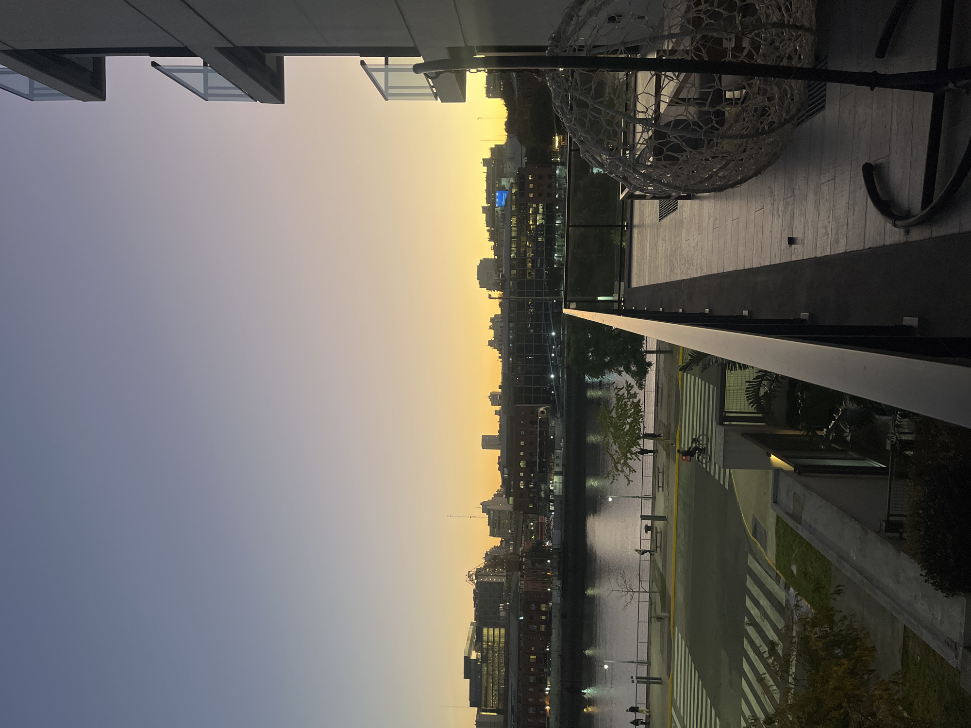 Sunset twilight observed over Puerto Madero waterfront in Buenos Aires