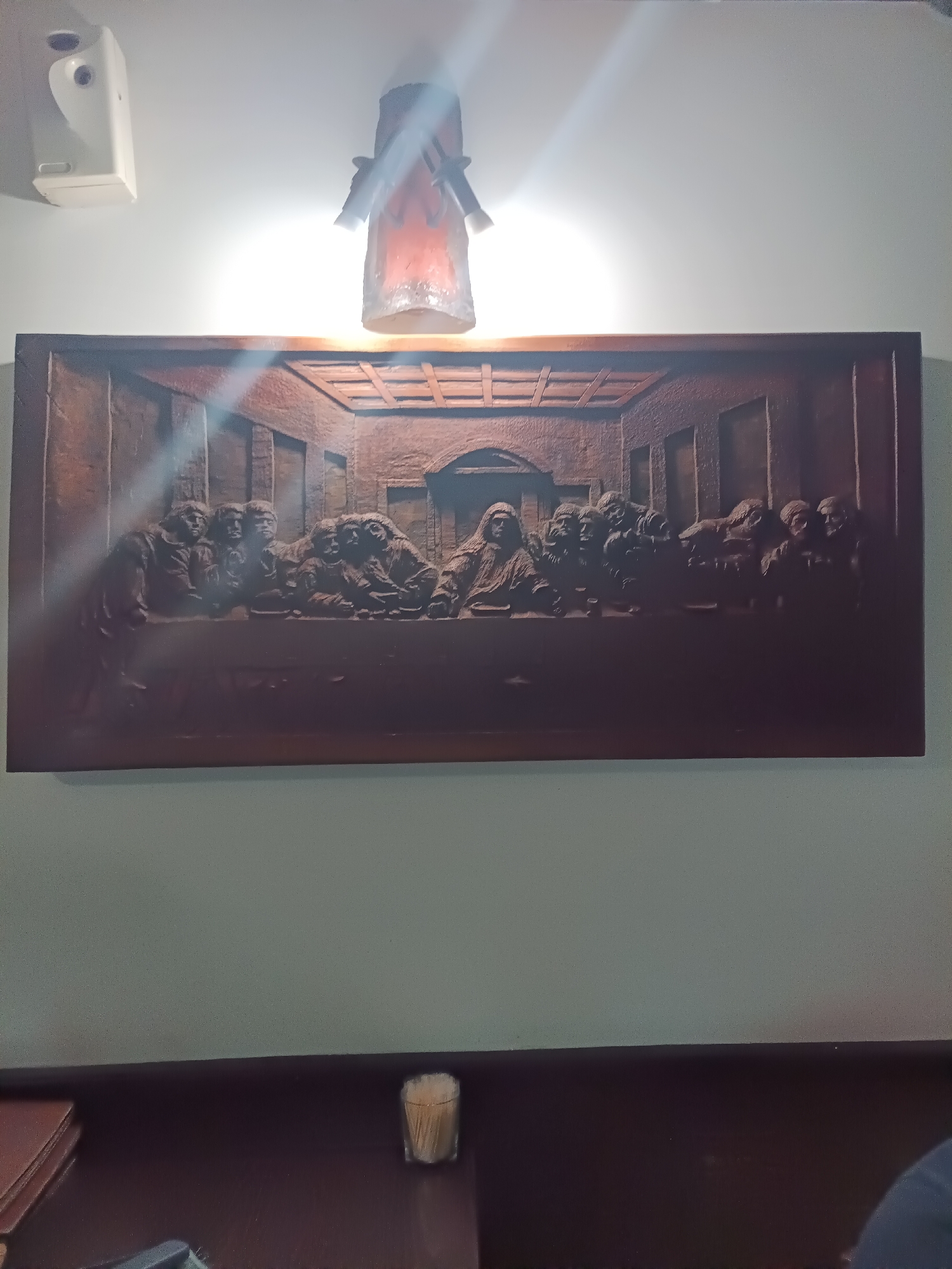 Last Supper relief artwork observed on wall in Lukovit