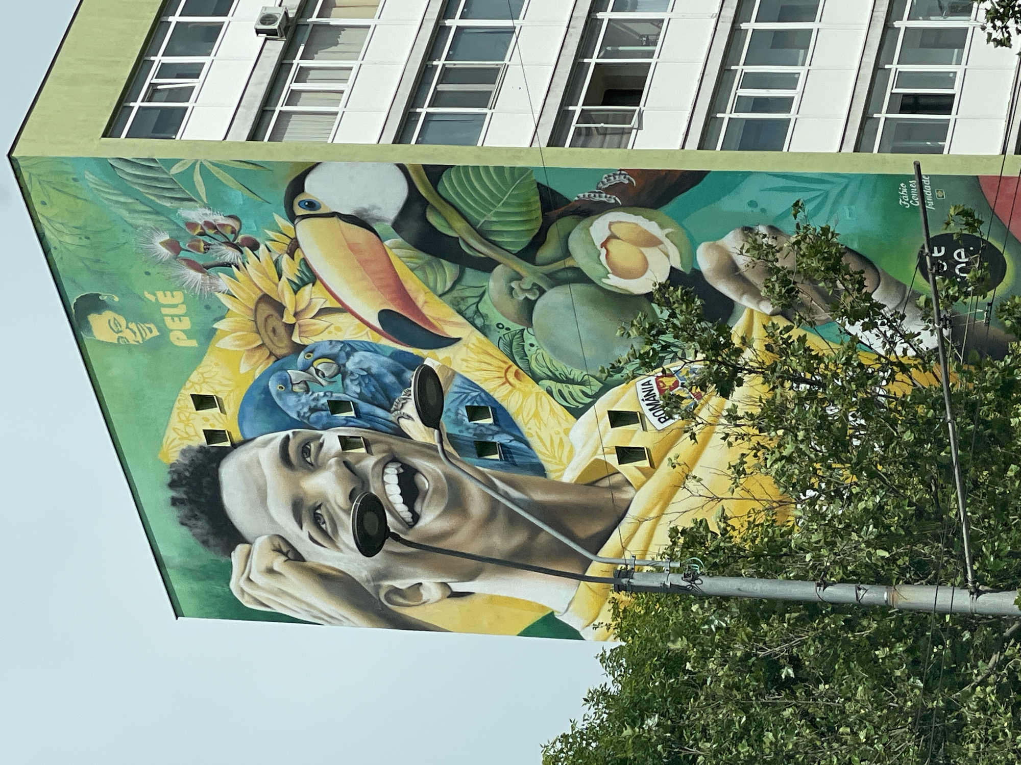 Morning street documentation captures Bucharest murals and parked BMW