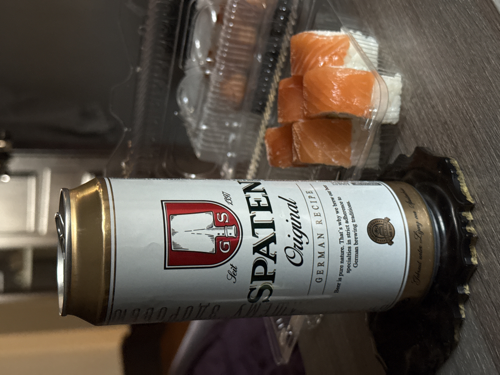 Beer and sushi moment shared with guilty pleasures hashtag