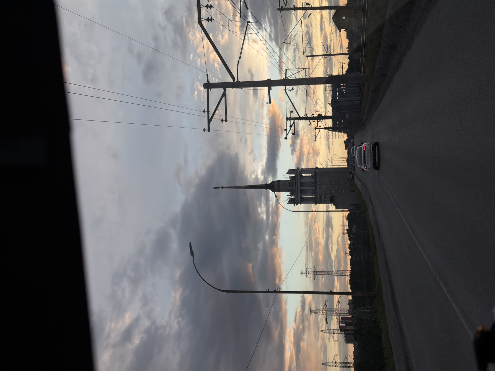 Twilight journey captured across bridge in Perm, Russia