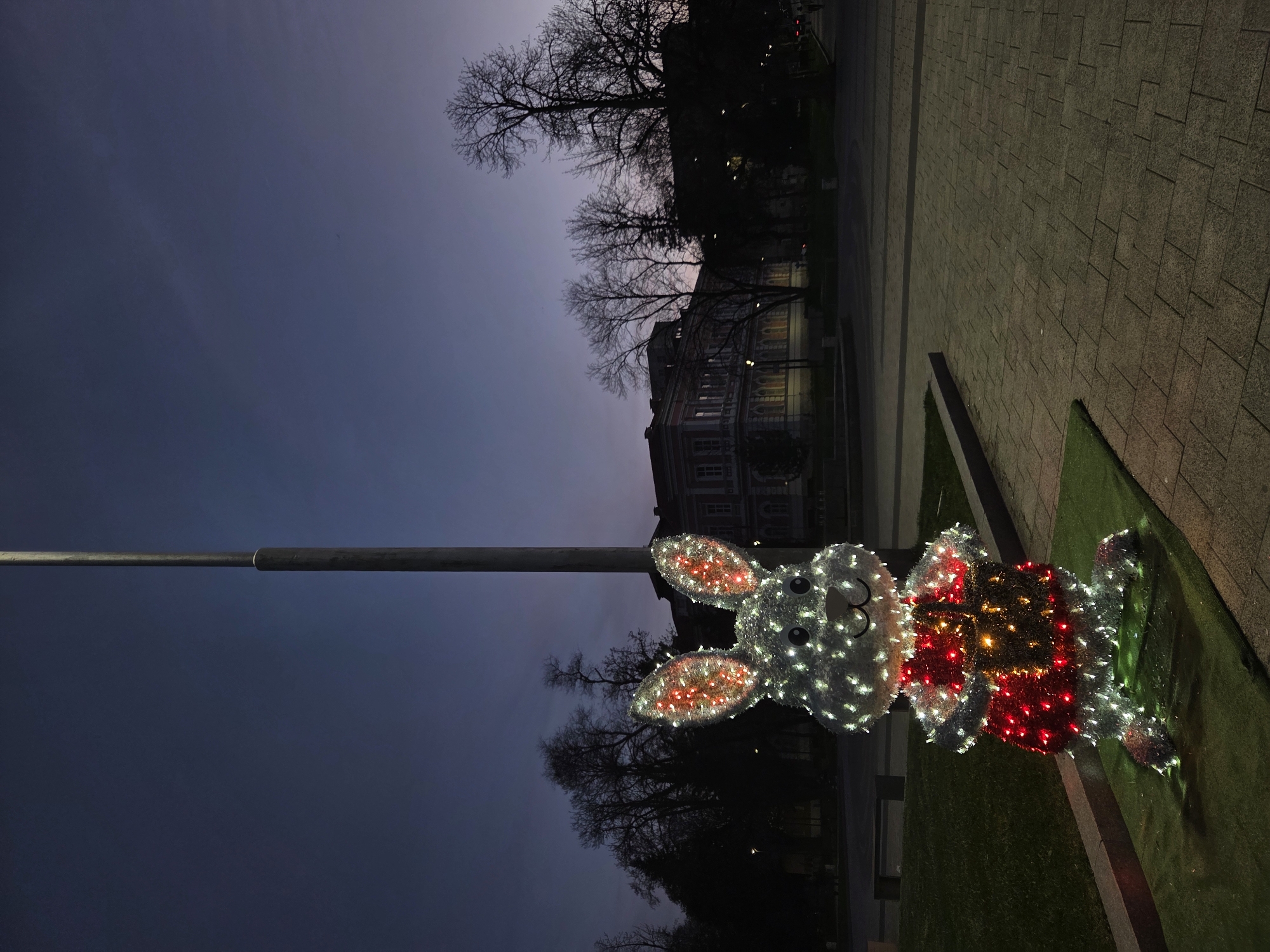 Lighted Easter bunny decoration spotted on Pleven sidewalk