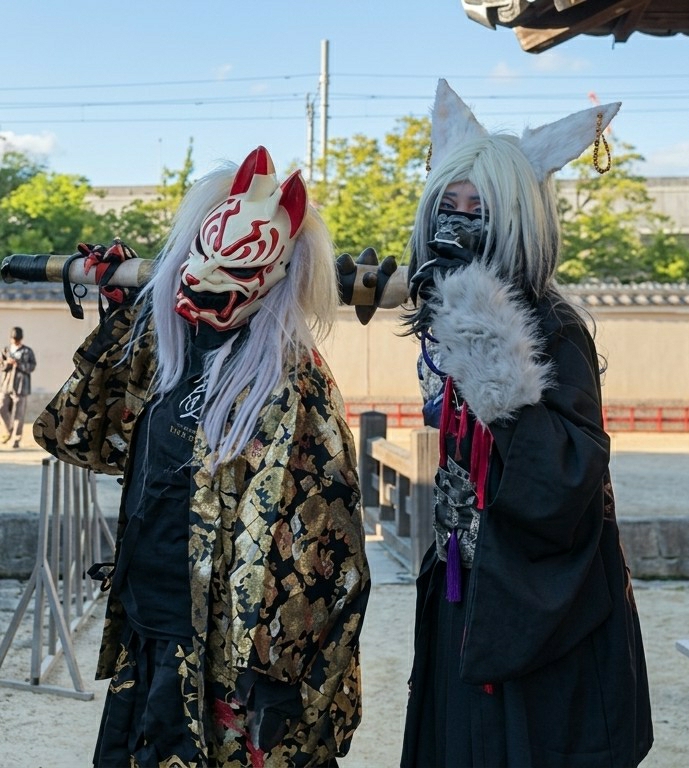 Costumed figures spotted at multiple Kyoto tourist locations