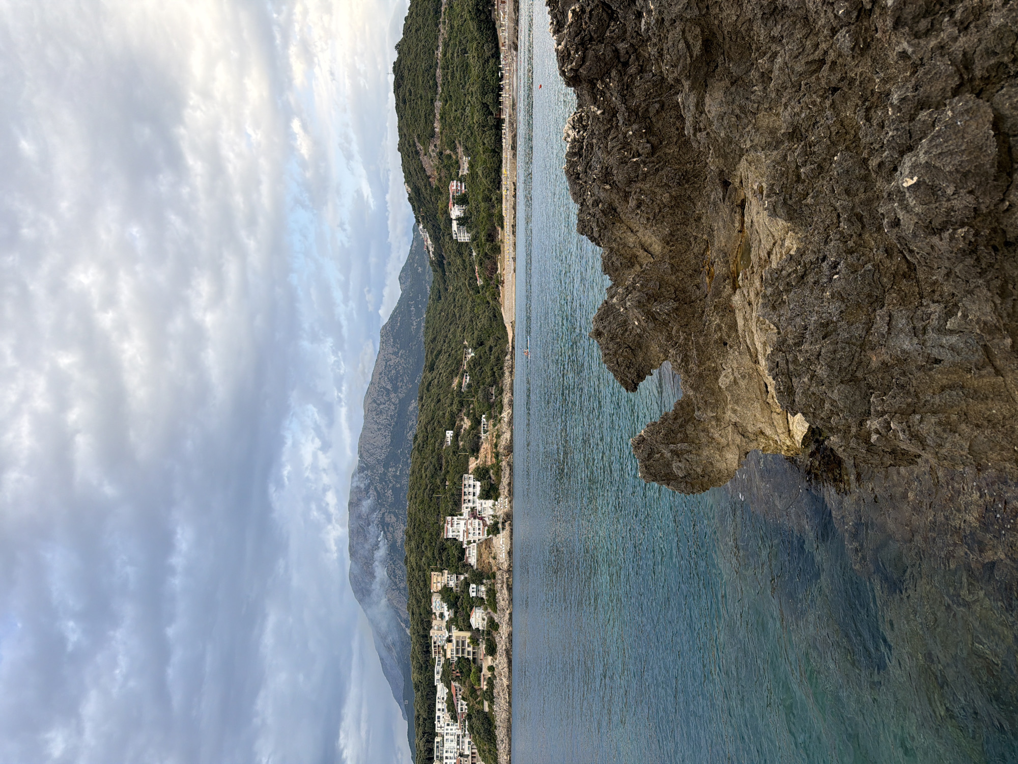 Rocky Adriatic coastline at Kunje, Montenegro, under overcast skies