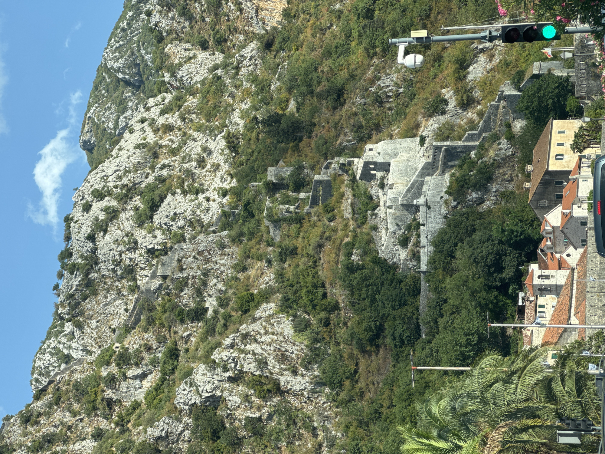 Kotor's waterfront and fortress walls on a summer afternoon