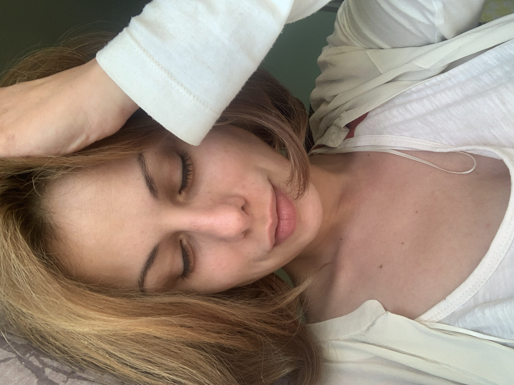 Close-up selfie in Sofia with eyes closed