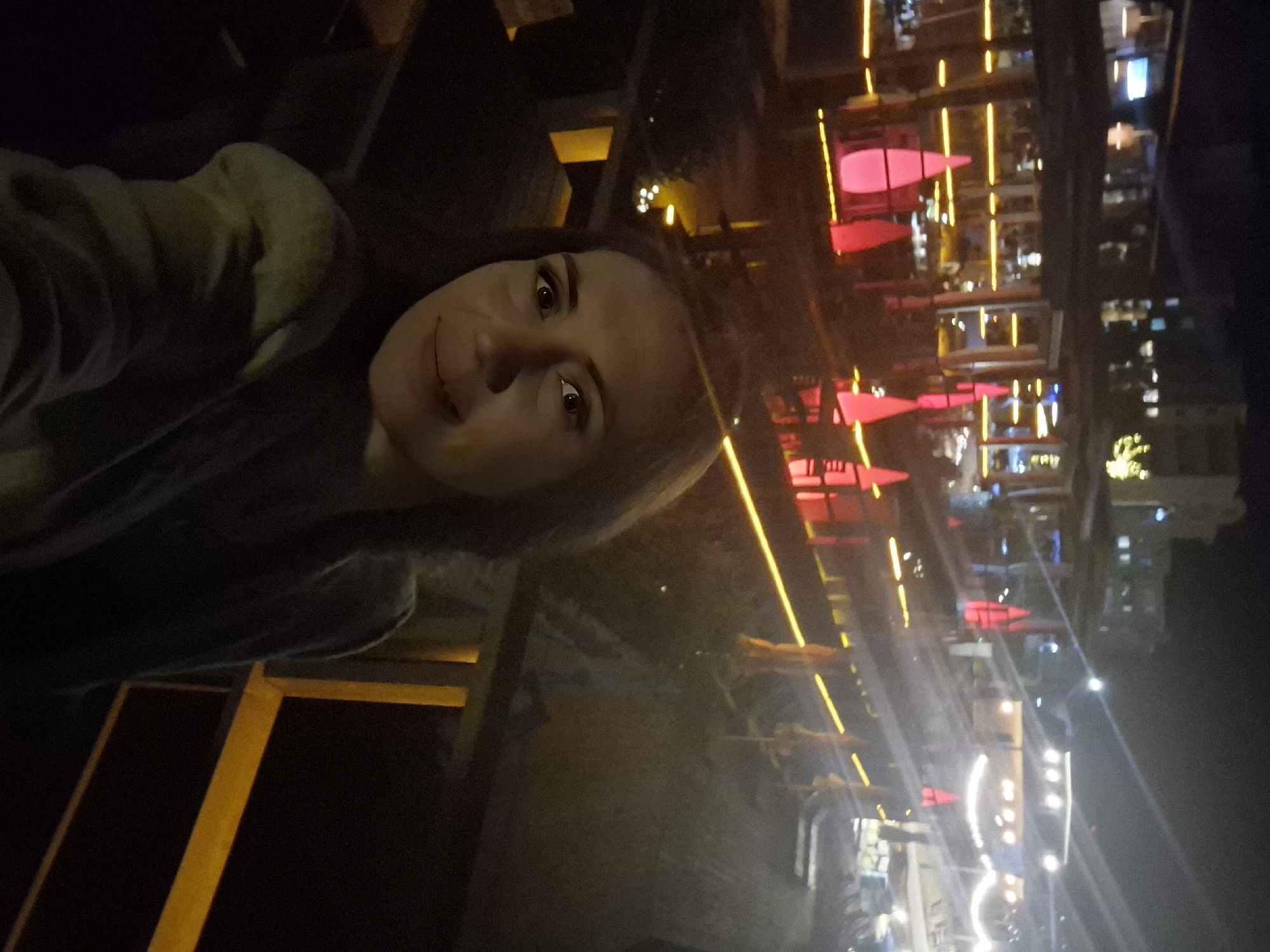 Nighttime selfie outside a Votkinsk bar or restaurant