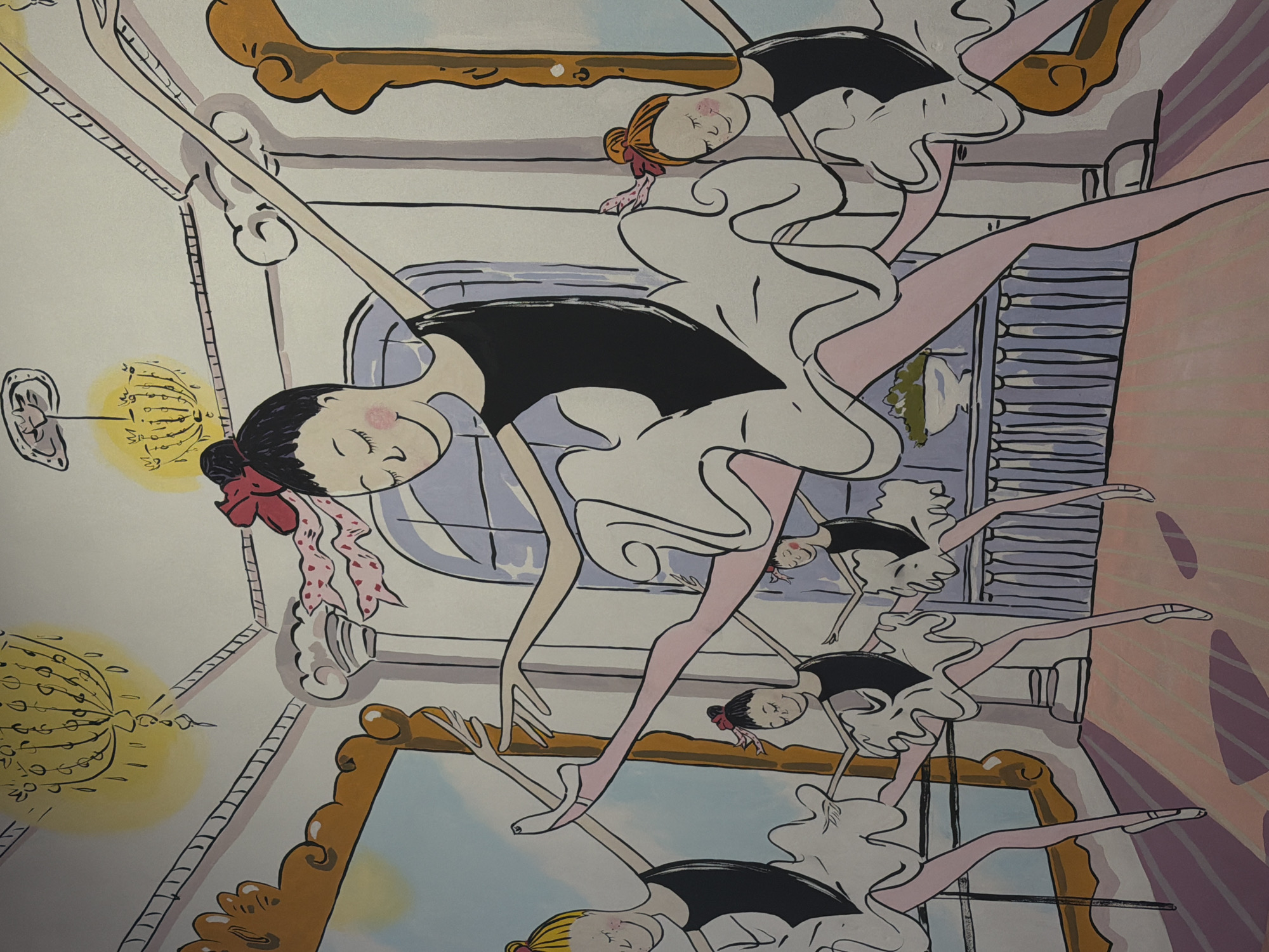 Cartoon ballerina illustration observed in ornate Moscow room
