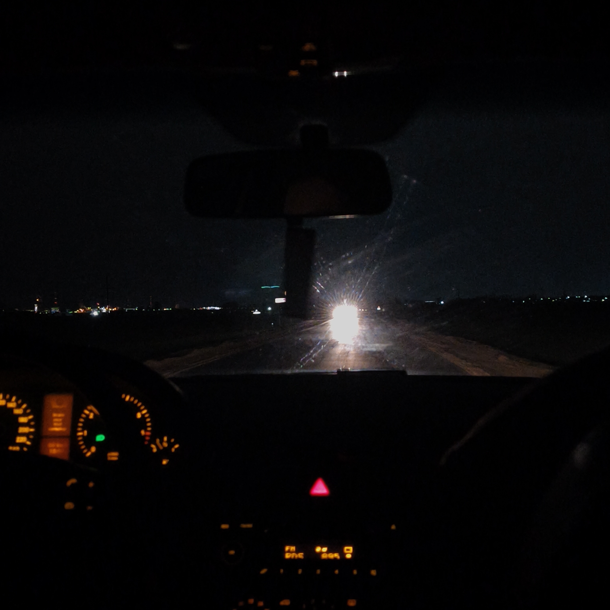 Night driving captured on rural Belarus road