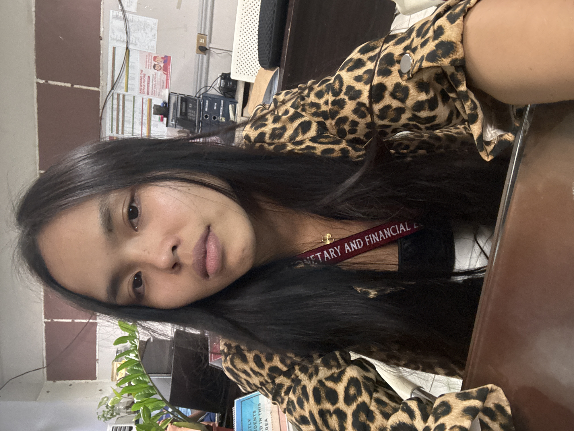 Office selfies in Davao City, leopard blazer and lanyard