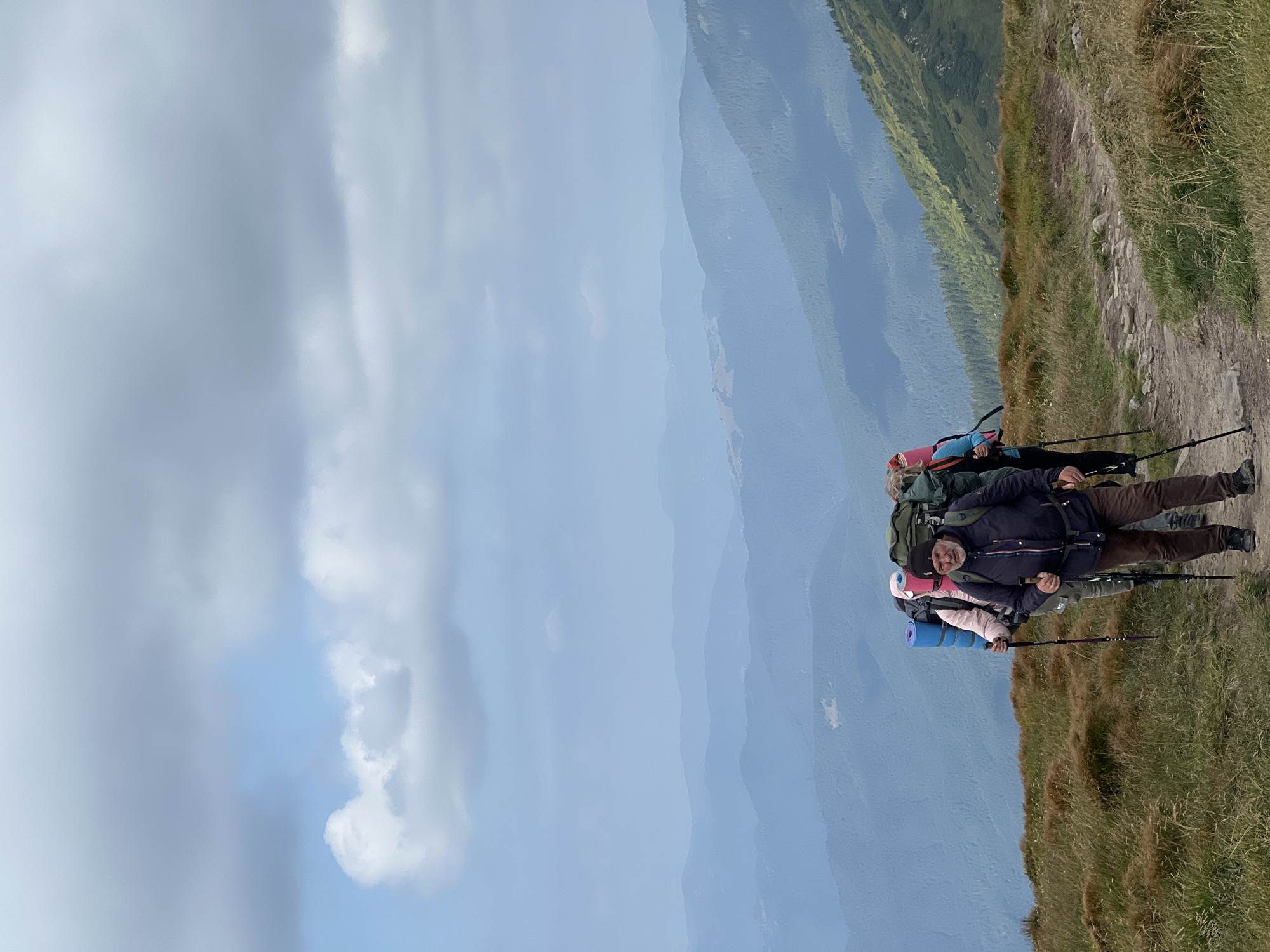 Hiking through the Carpathians near Vorokhta on a cloudy morning