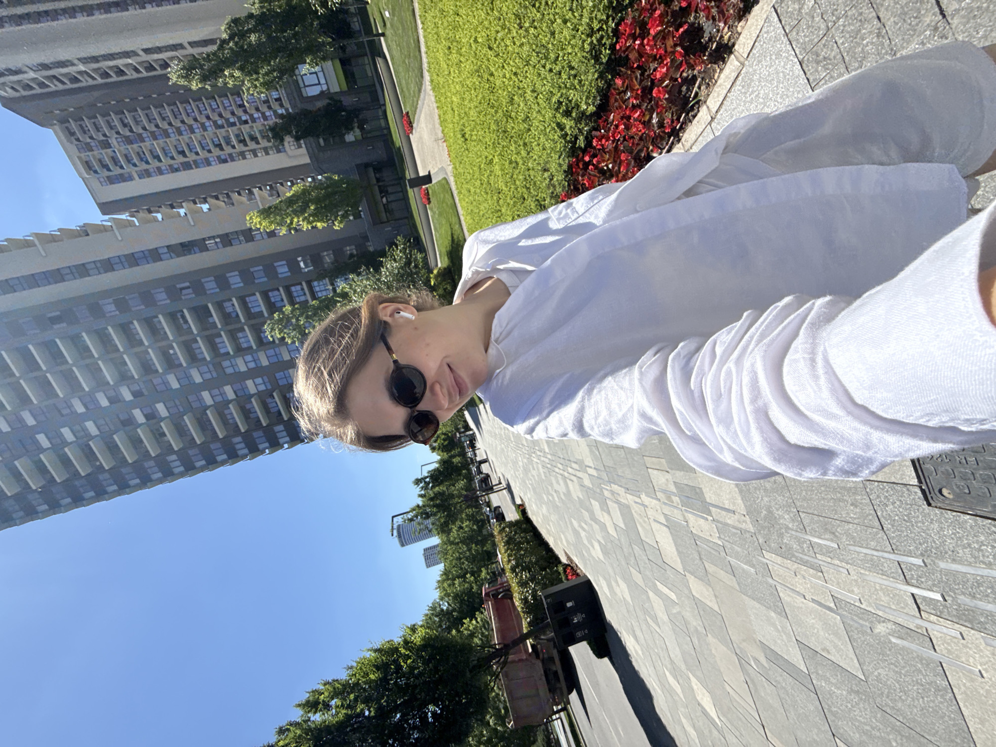 Woman documents morning walk through central Belgrade's modern district
