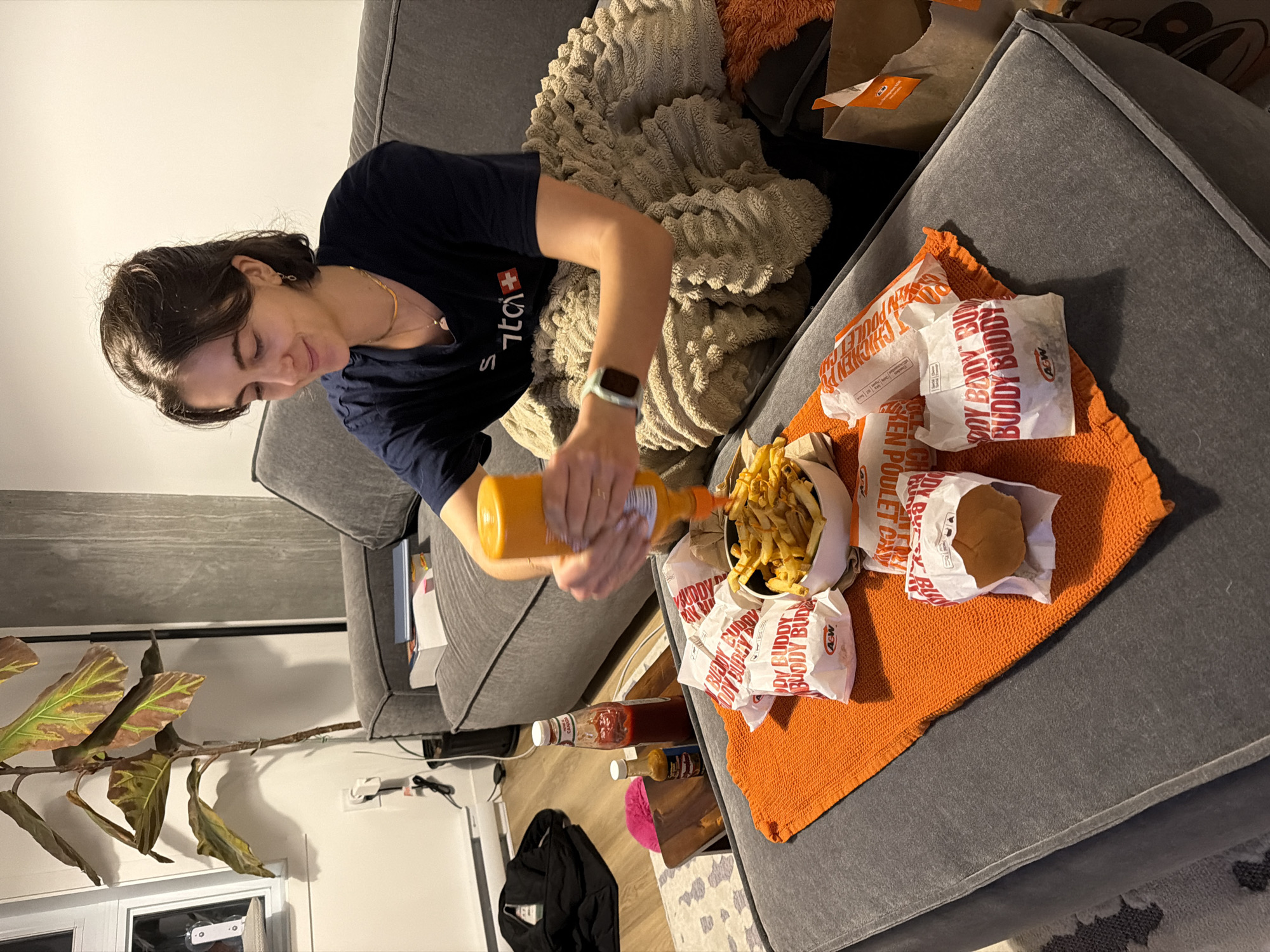 Late-night fast food meal shared with dog in Laval