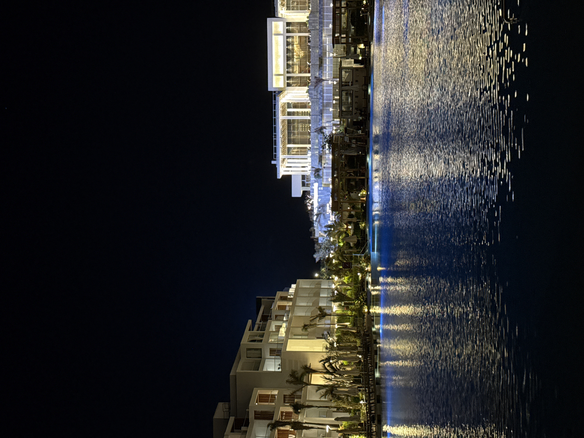 Sharm El Sheikh resort at night, pools and buildings lit up