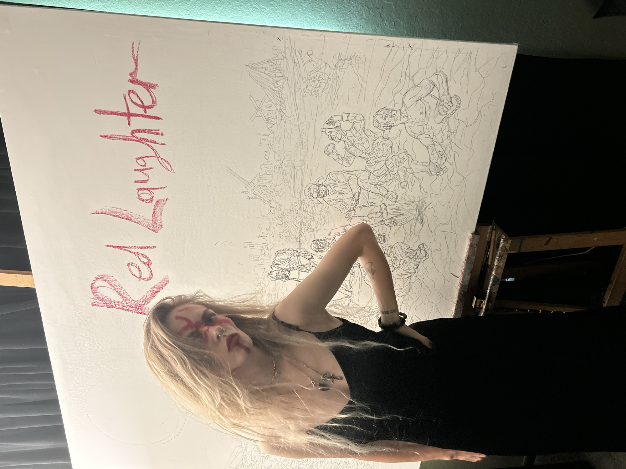 Artist displays "Red Laughter" war scene canvas in Cape Coral