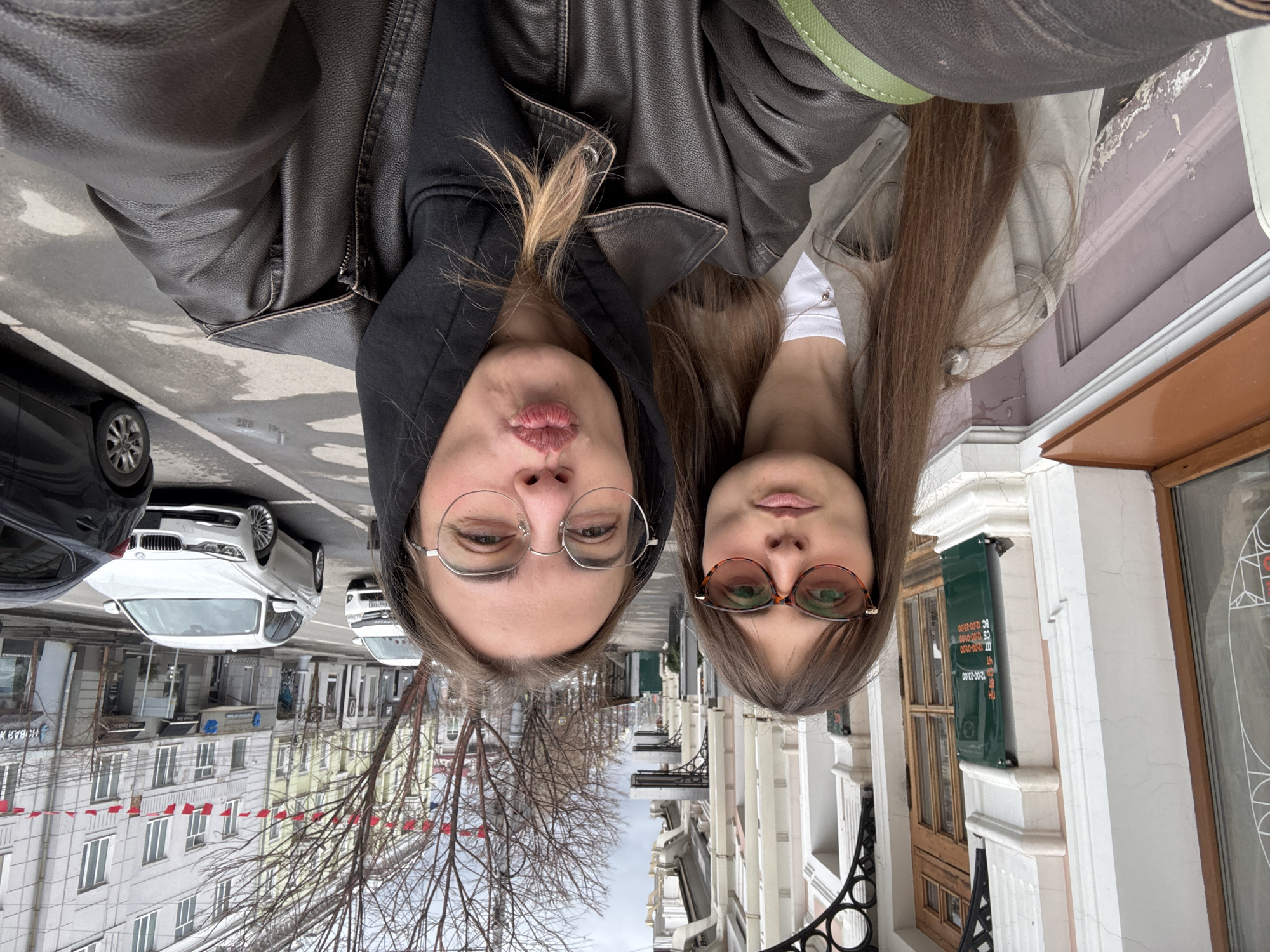 Two women take late-night selfies in Irkutsk streets