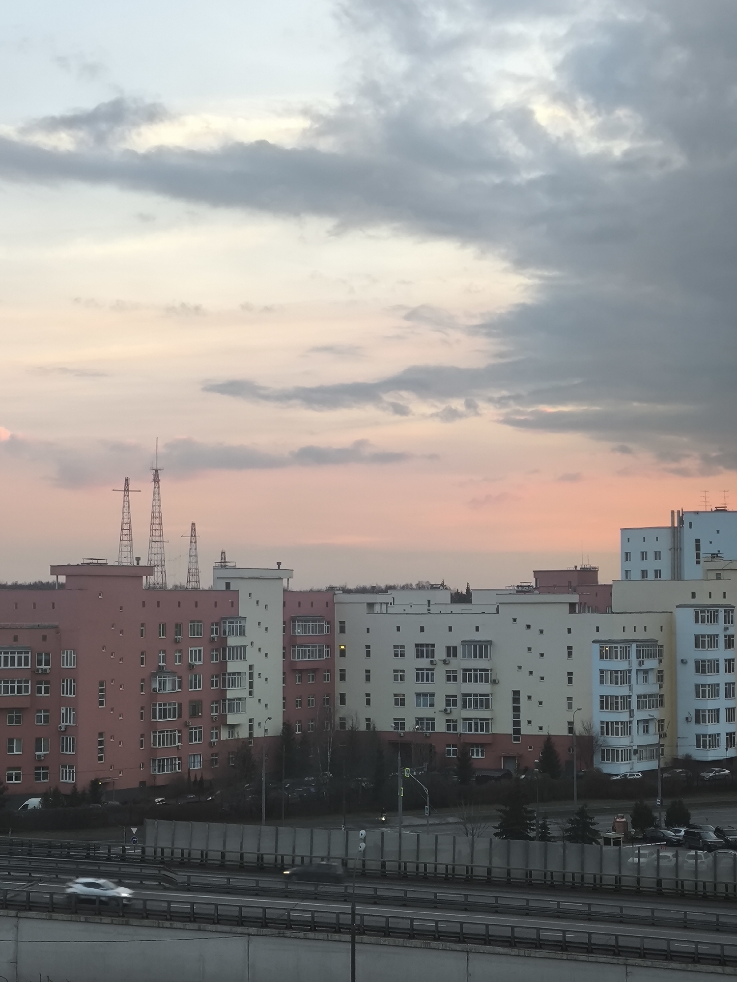 Evening cityscape documented in Khimki, Russia residential area