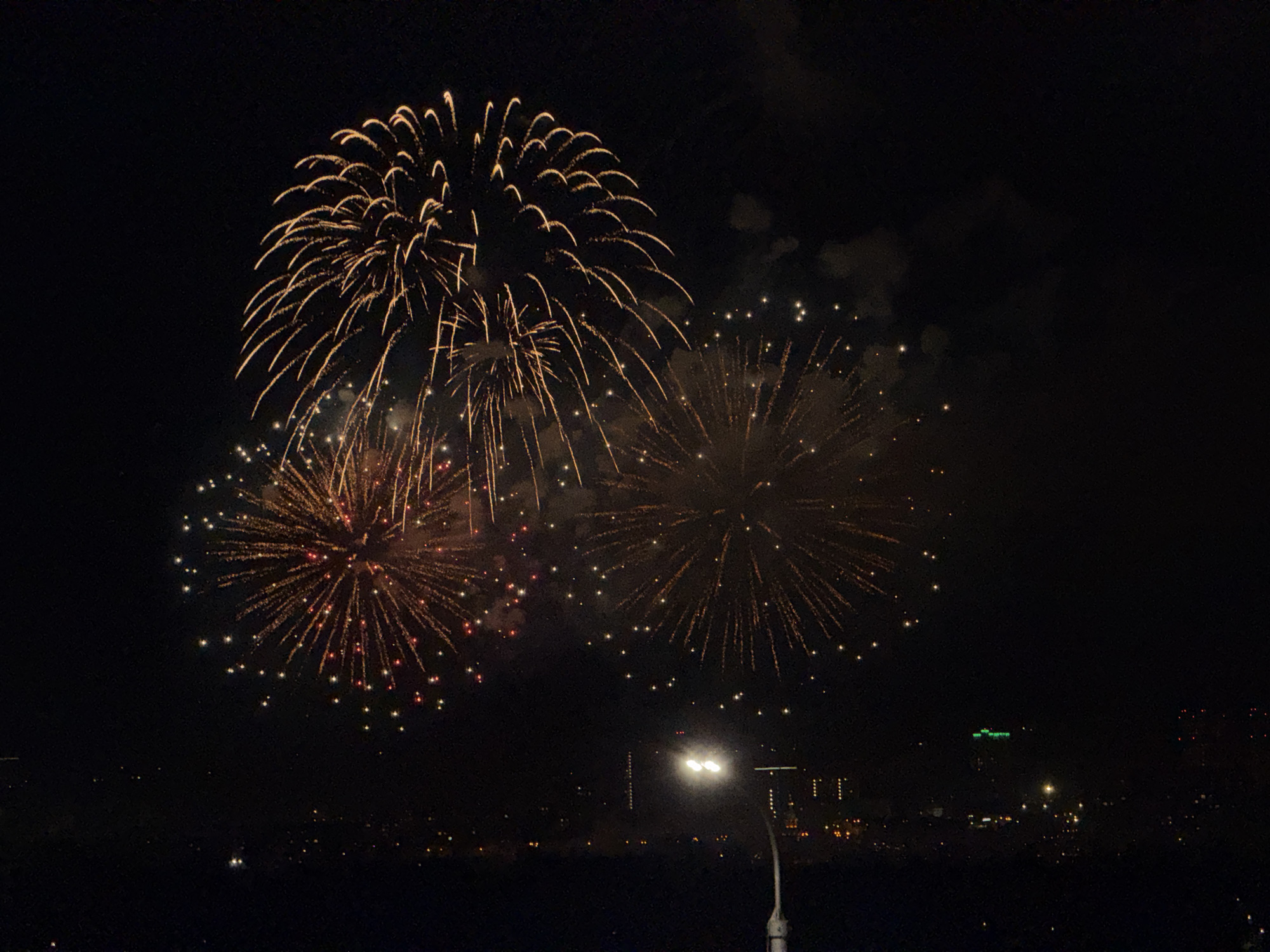 Fireworks display illuminates Krasnoyarsk skyline on May 9