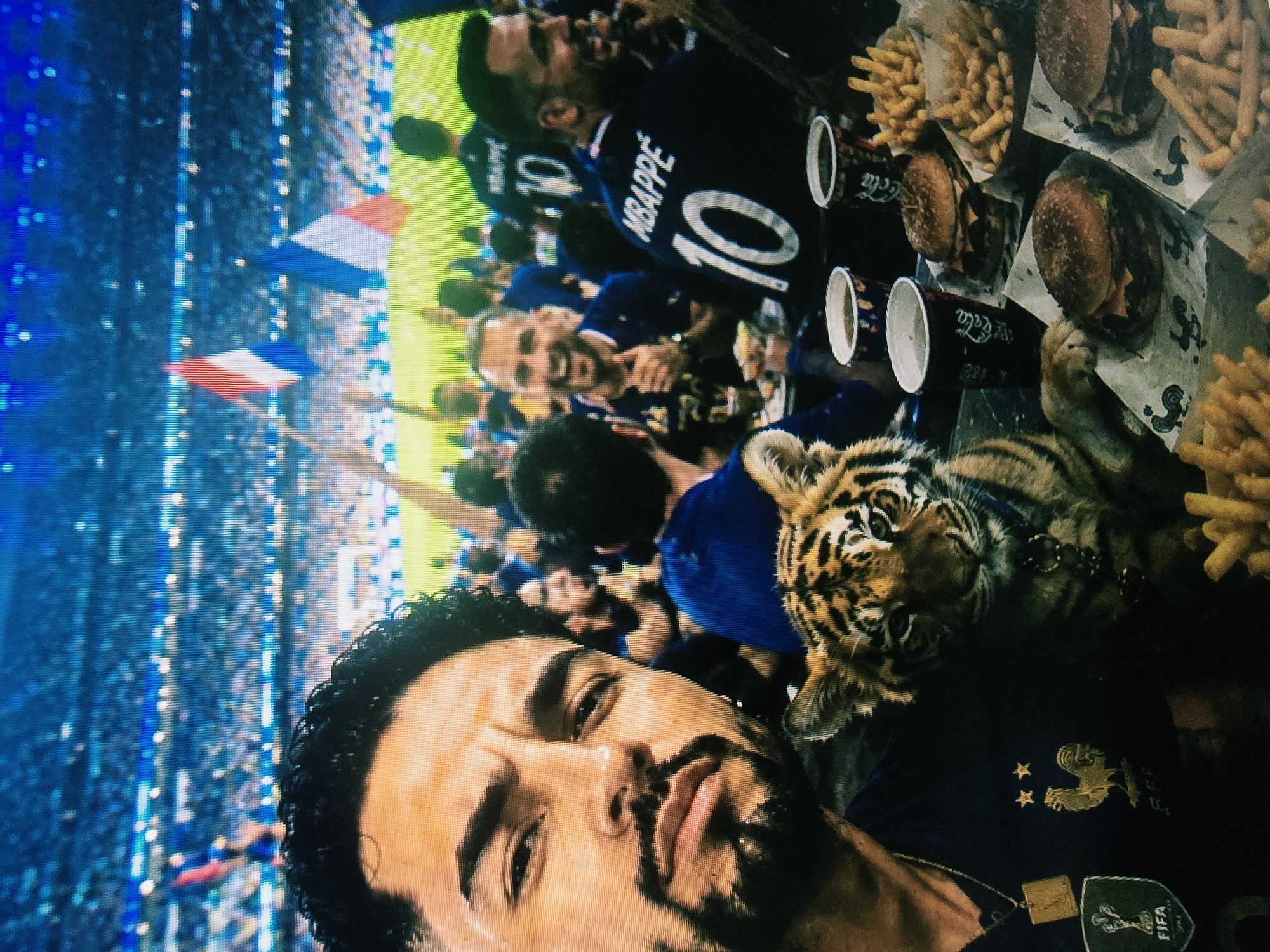 France football match vibes: selfies, burgers, cigars, and a tiger