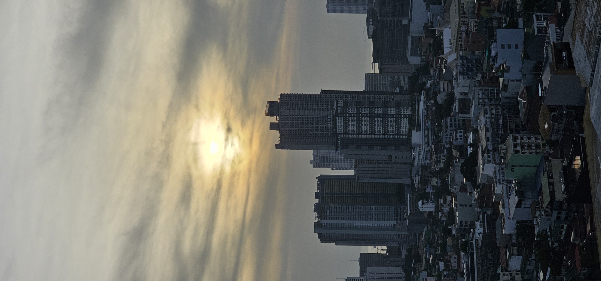 Makati skyline from above, hazy morning overcast