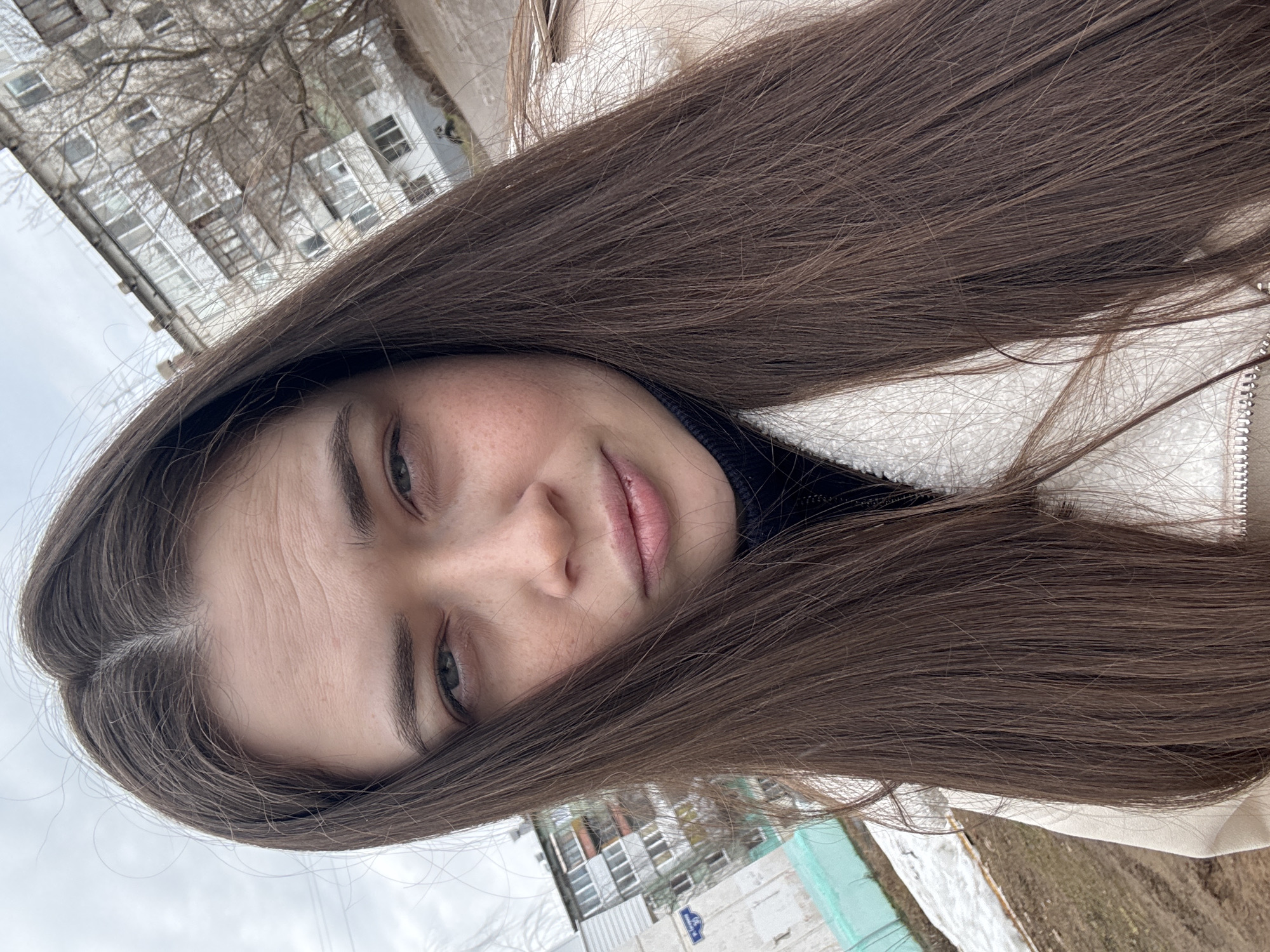 Young woman photographed in multiple close-ups in Chaikovsky, Russia