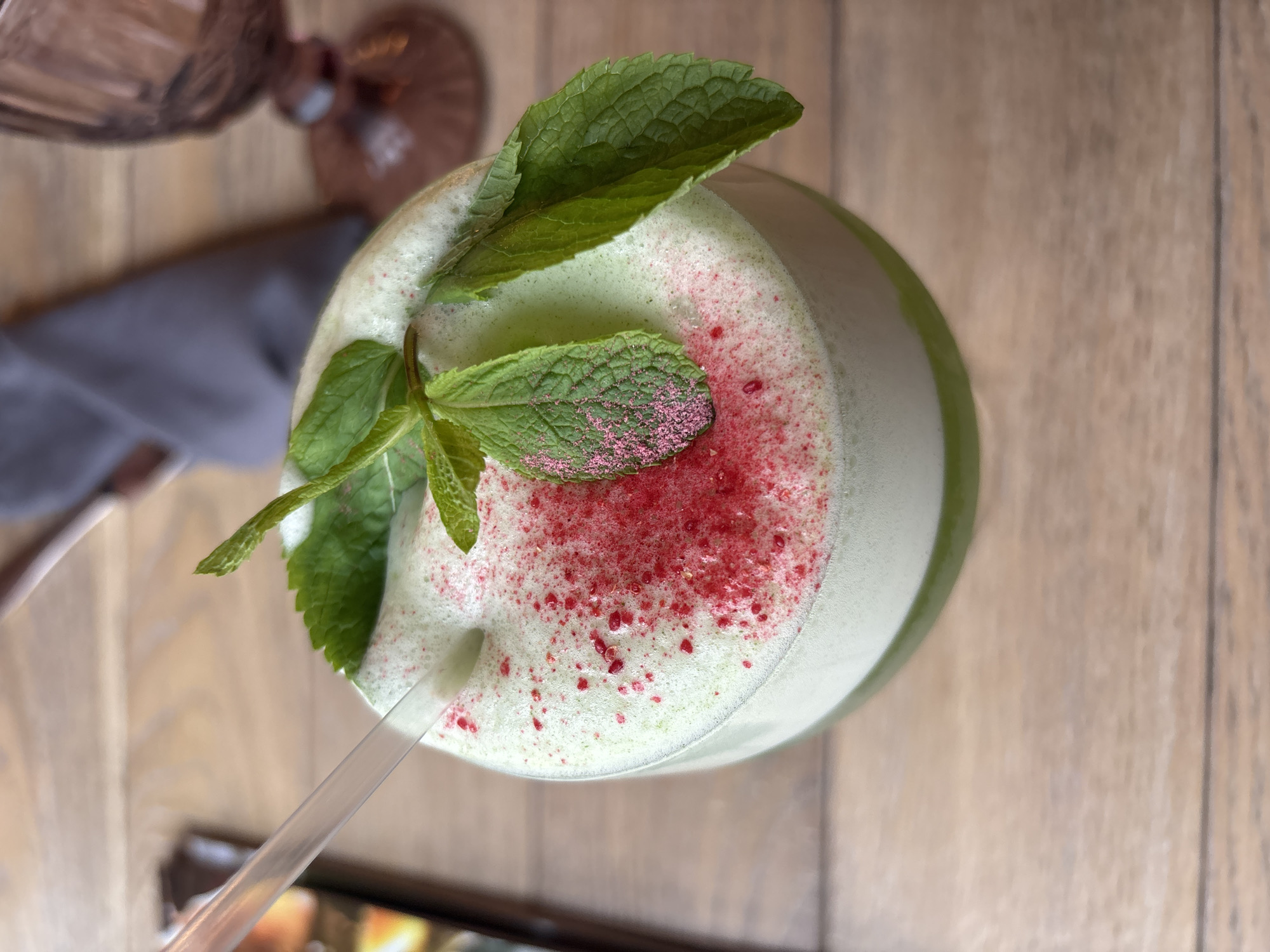 Styled café drinks and dessert, overhead shots in Saint Petersburg