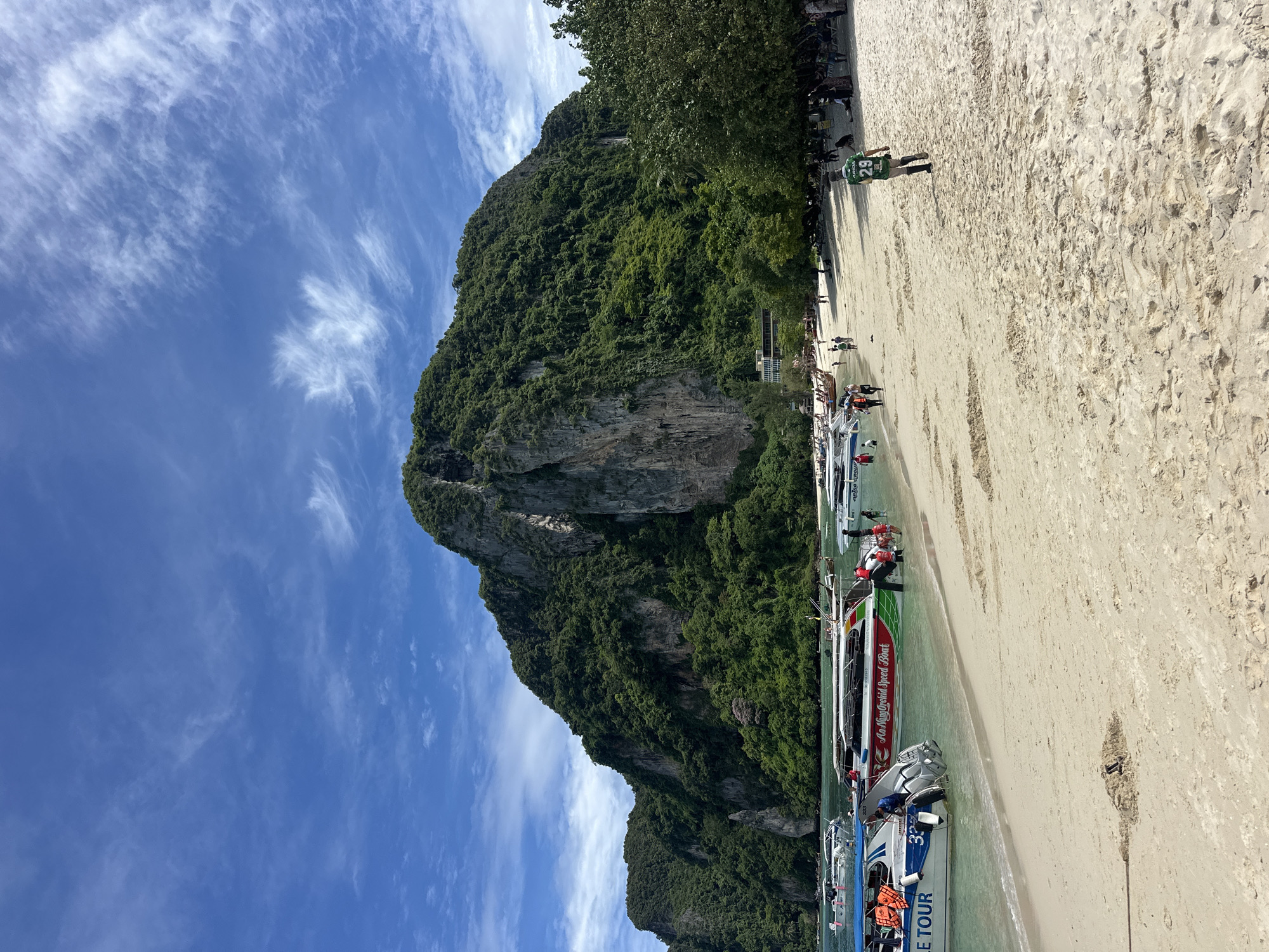Ao Nang bay and beach on a cloudy tropical morning