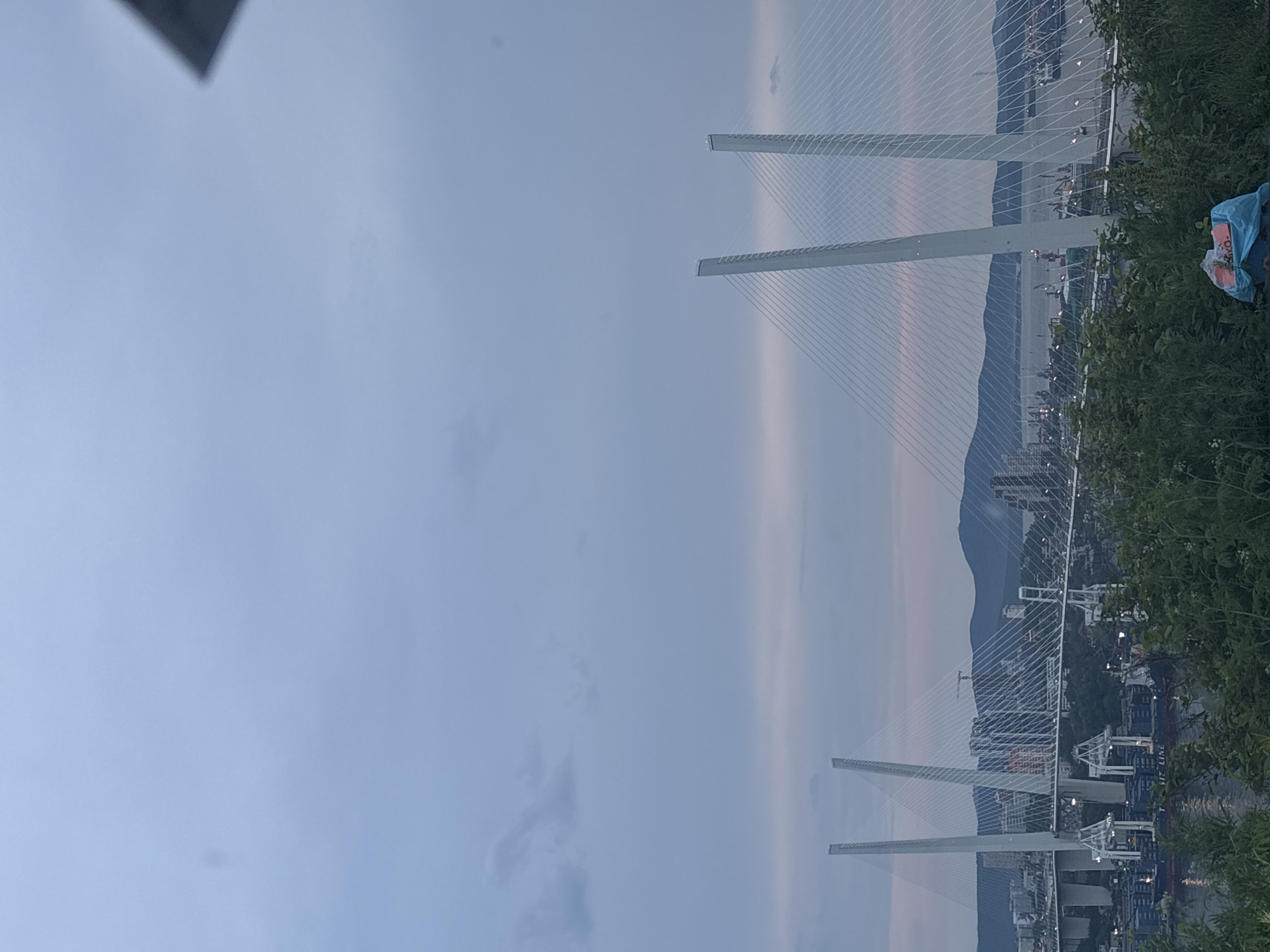 Driver documents Golden Bridge views during Vladivostok evening commute