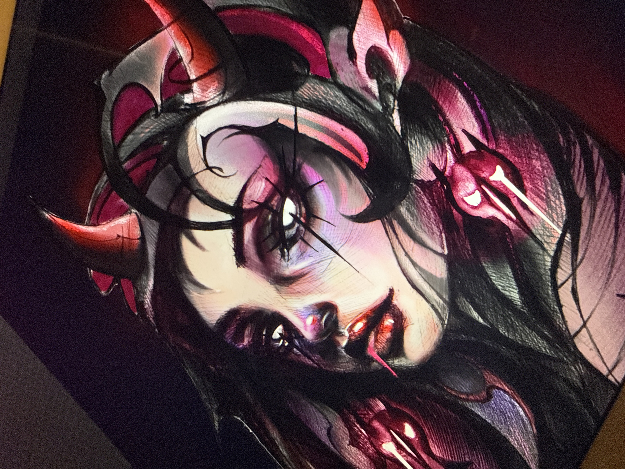 Digital artist creates dark fantasy portrait on iPad in Sofia