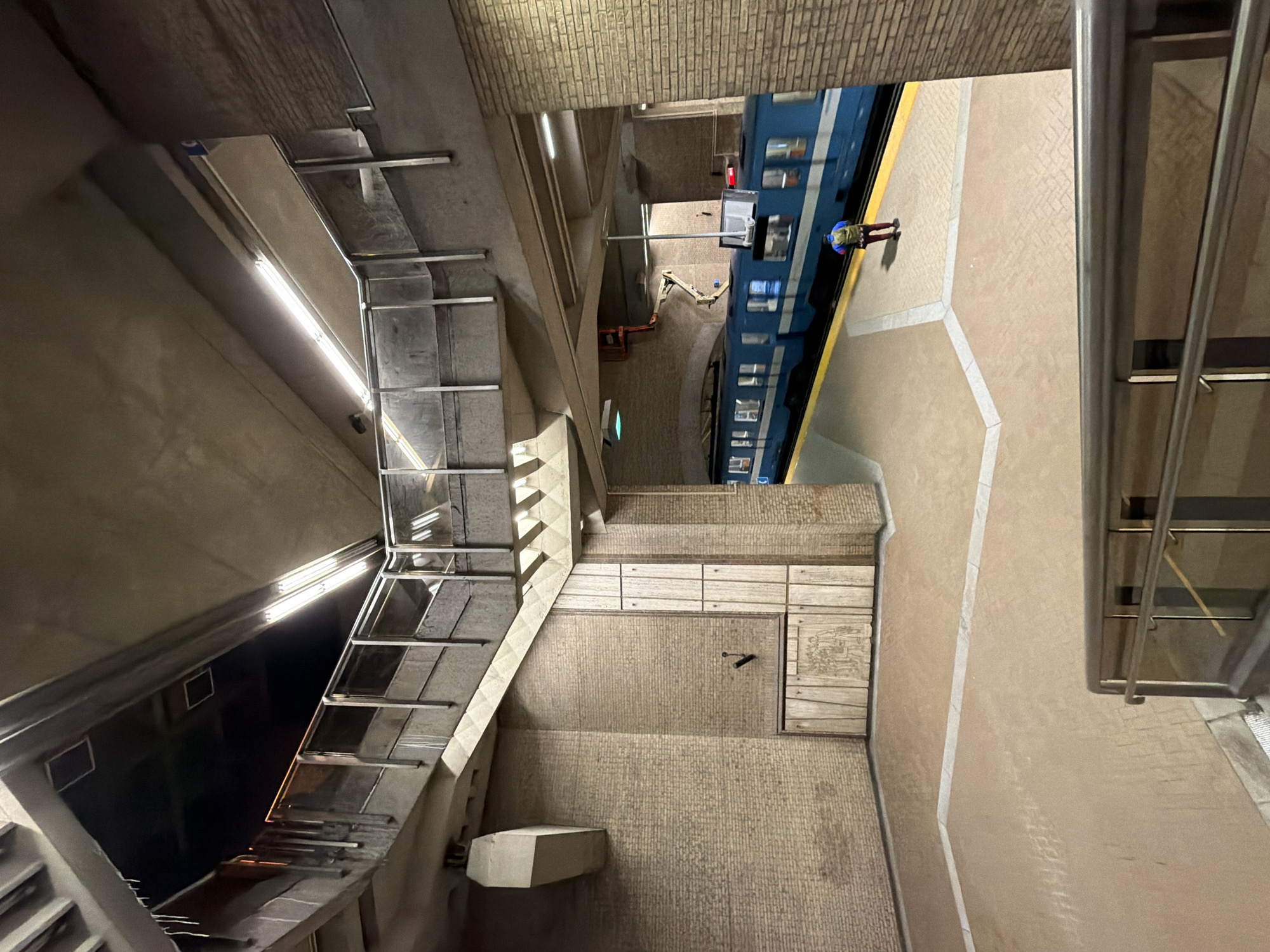 Blue metro train observed at Montreal station platform