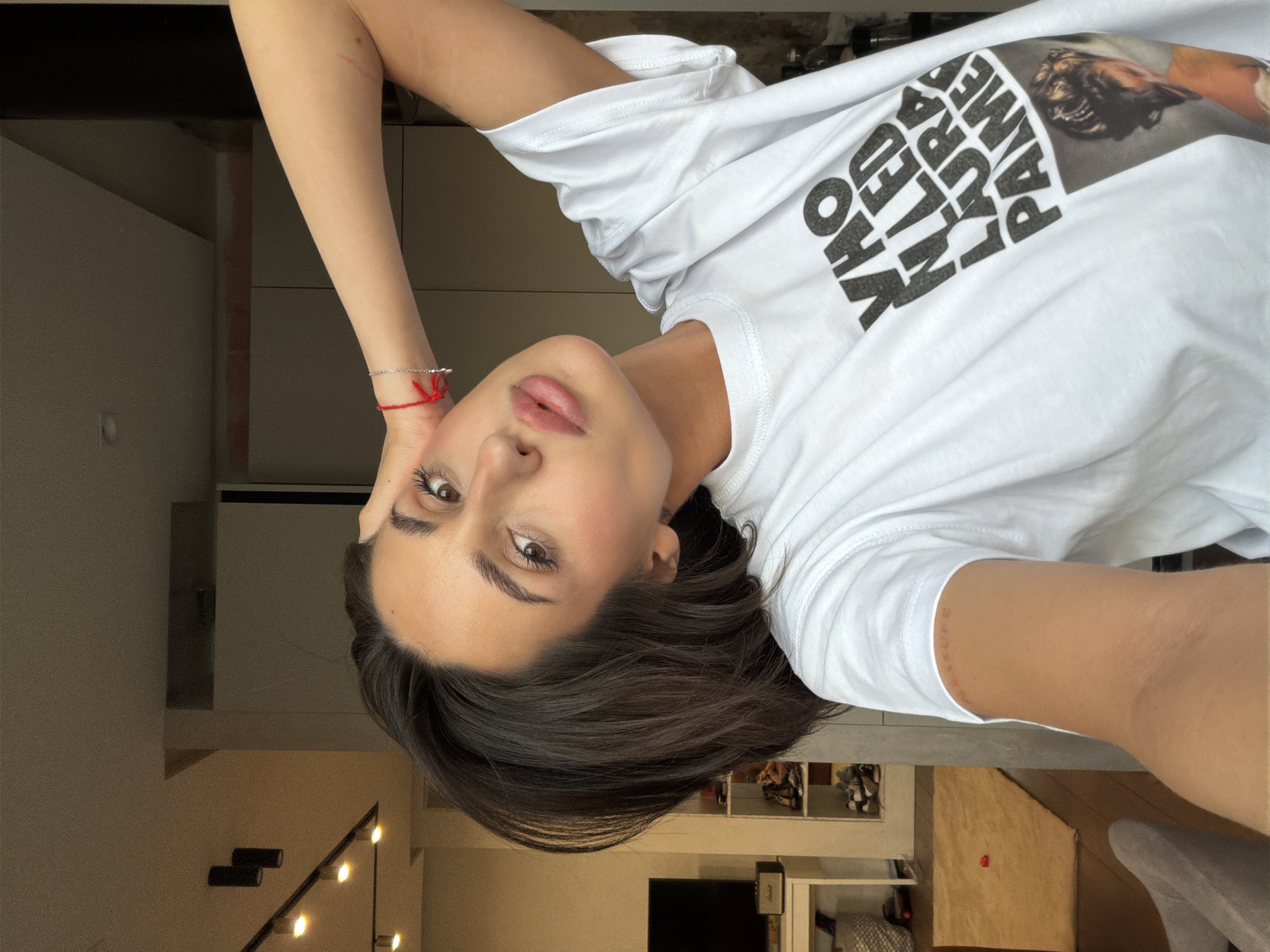 Woman takes indoor selfies in Moscow apartment