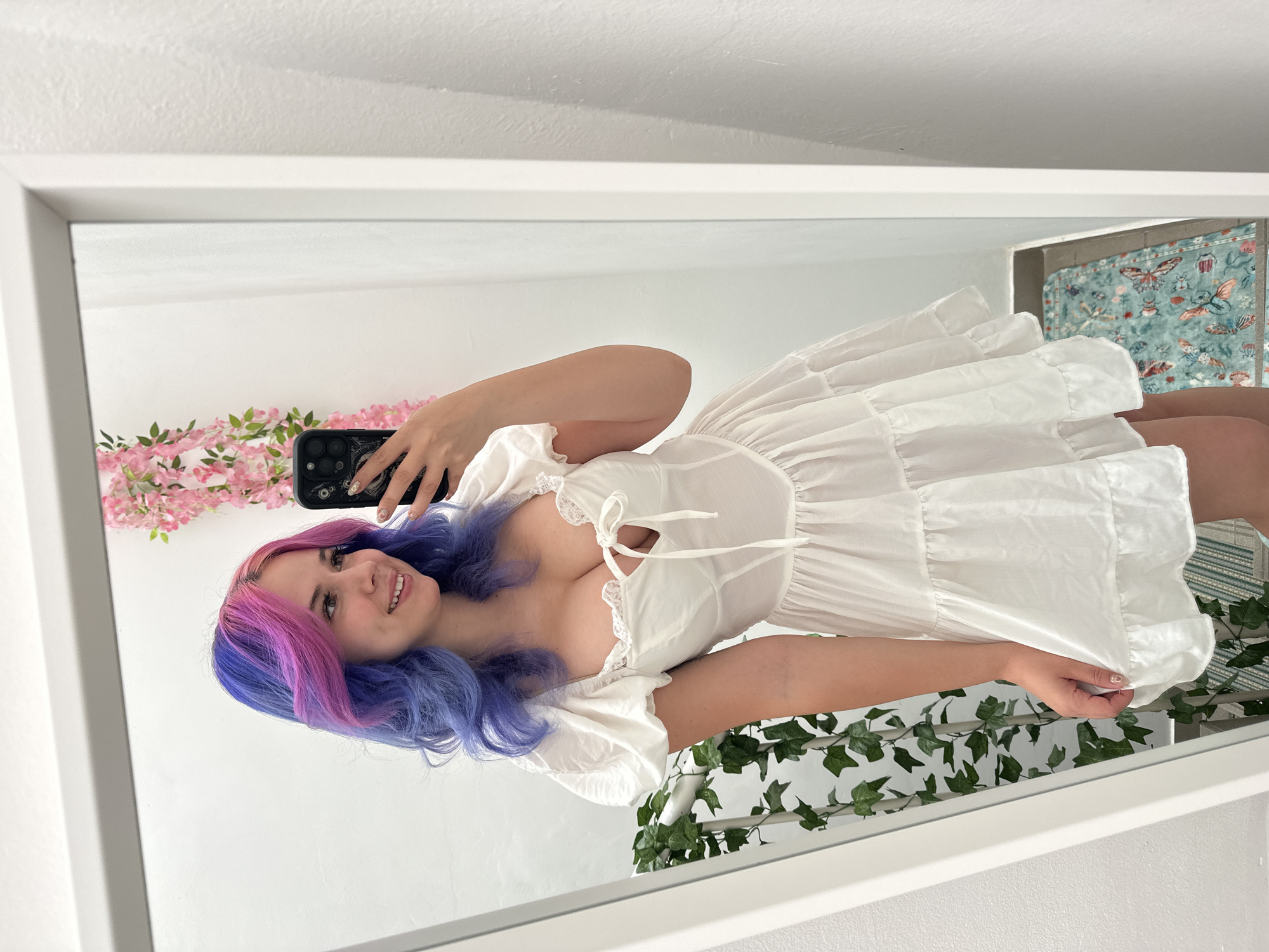 Woman takes colorful hair selfies in Zagreb apartment