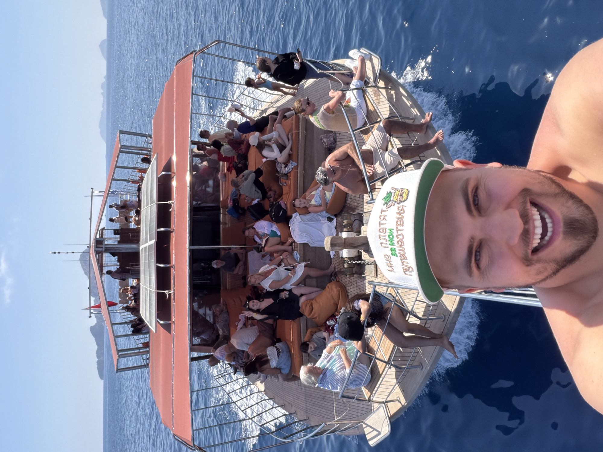Man enjoys sunny boat trip in Turkish waters