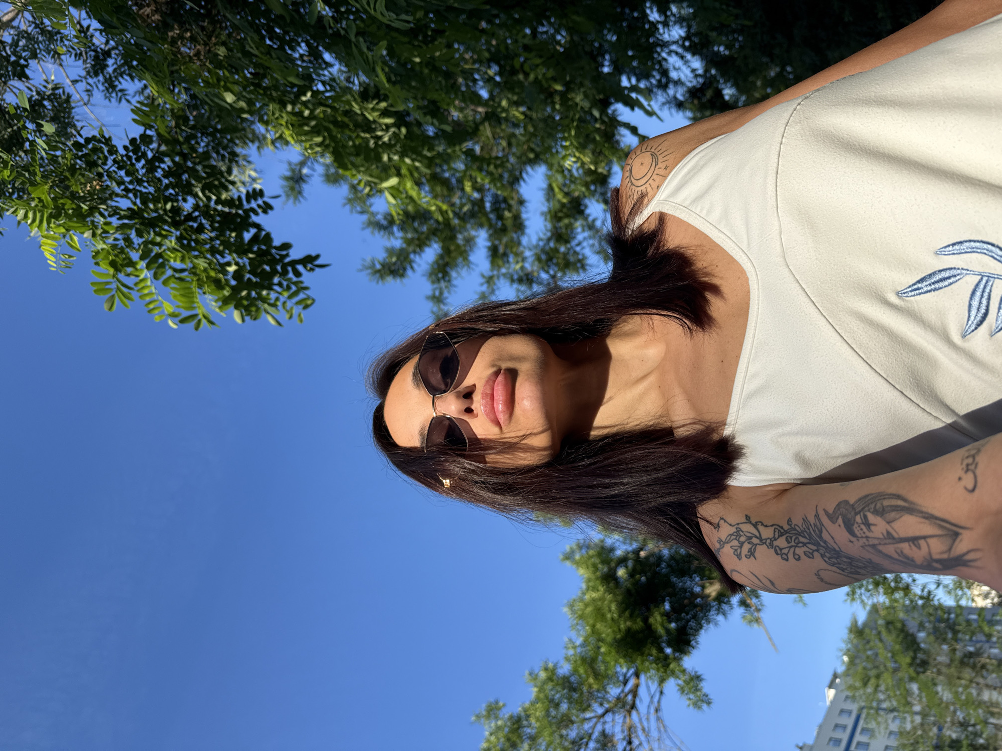 Person takes sunny morning selfie in Pleven, Bulgaria