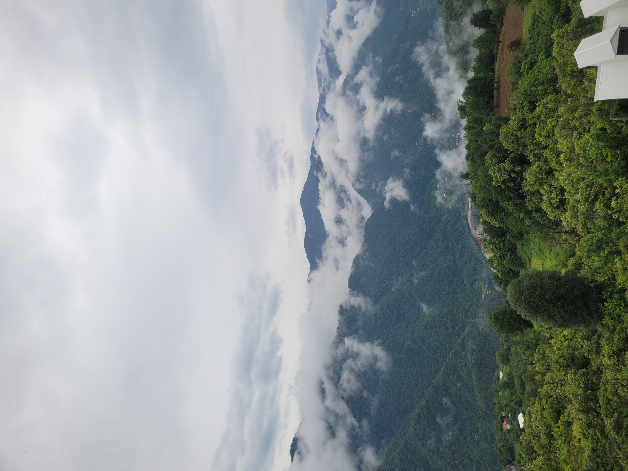 Morning views from a balcony in misty Milisi, Georgia
