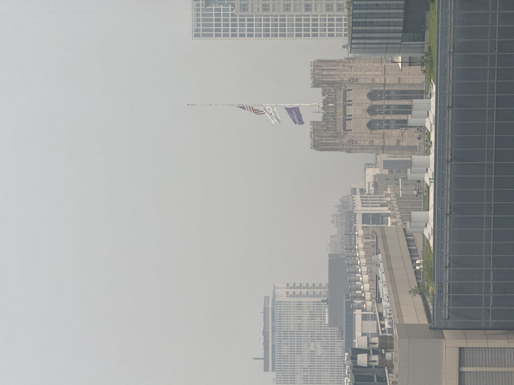 Chicago skyline blanketed in heavy wildfire smoke haze