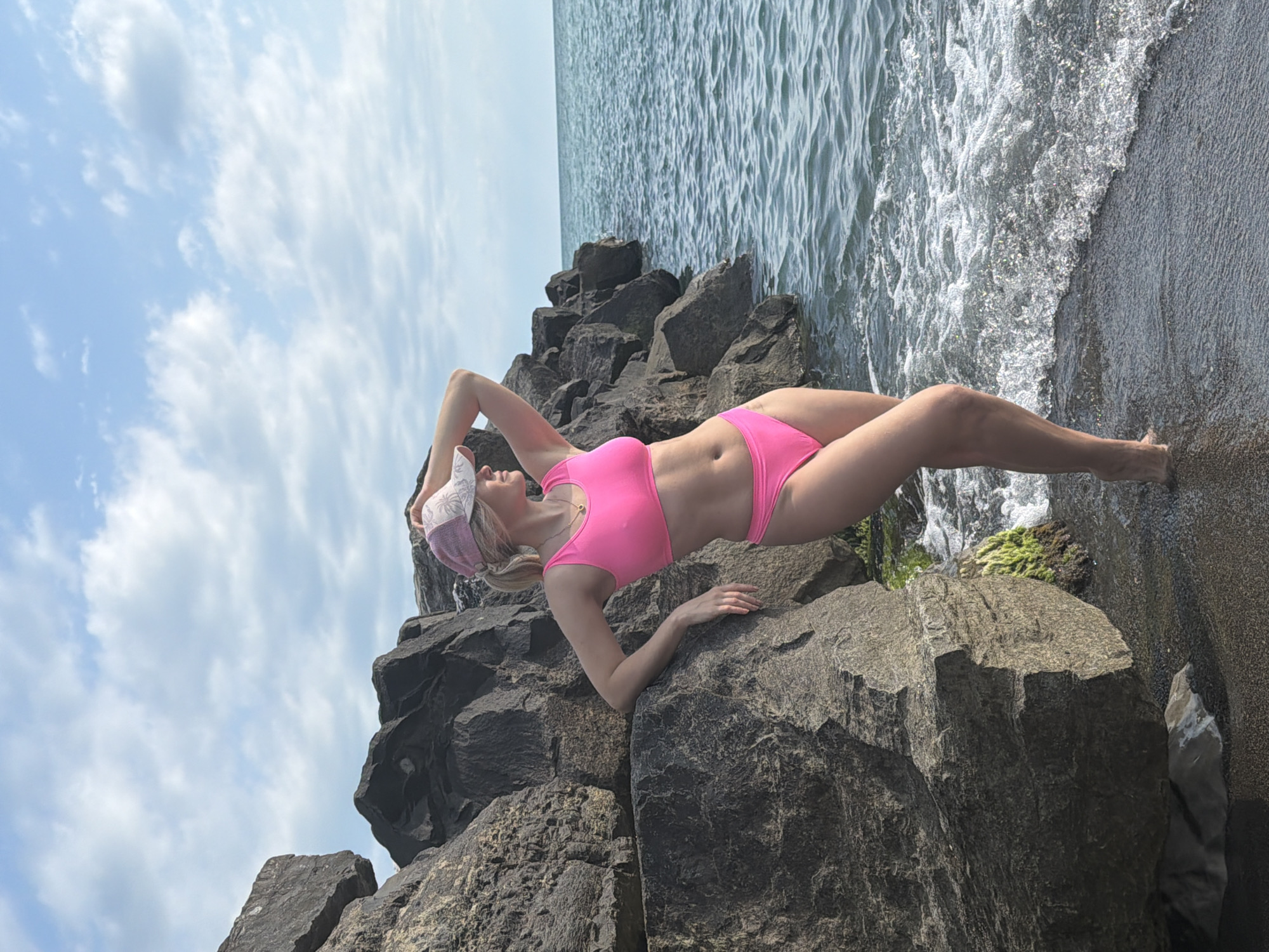Afternoon at a rocky Sochi beach, sunny and bright