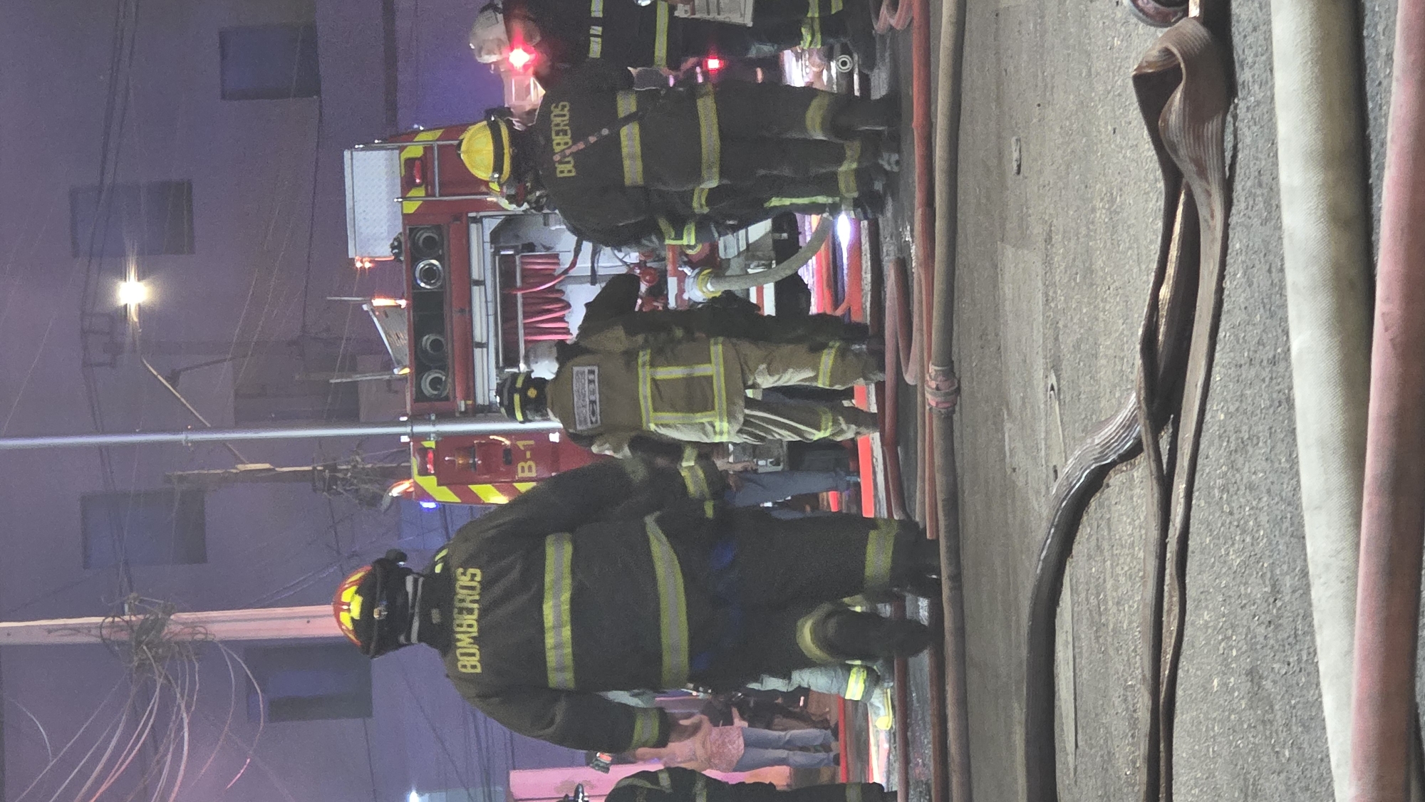 Firefighters respond to nighttime incident in Iquique, Chile