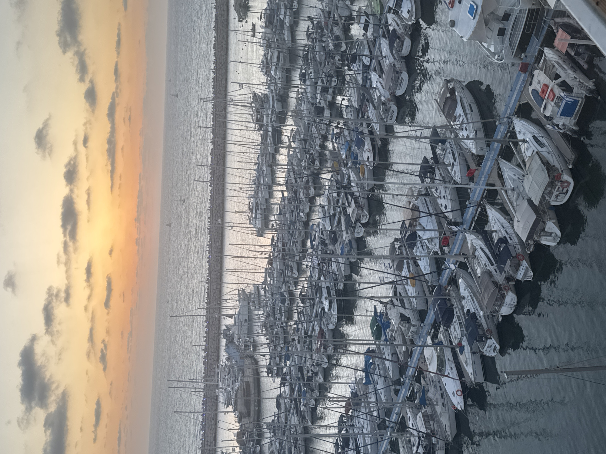 Sunset illuminates crowded Herzliya Marina with hundreds of boats
