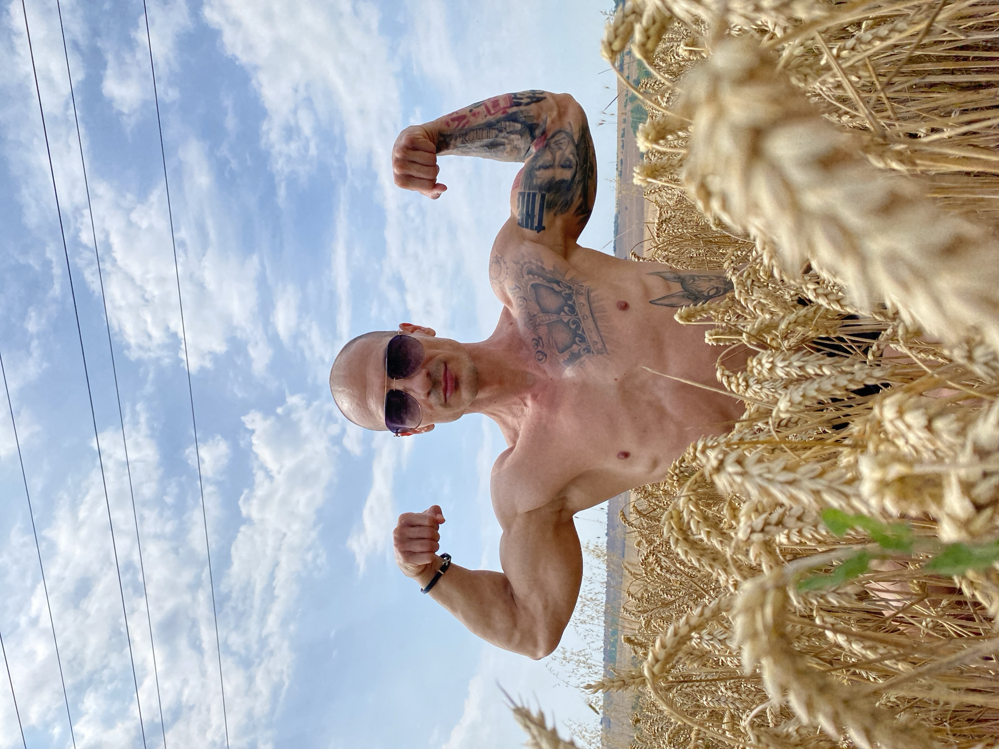 Flexing in a Bulgarian wheat field on a sunny morning
