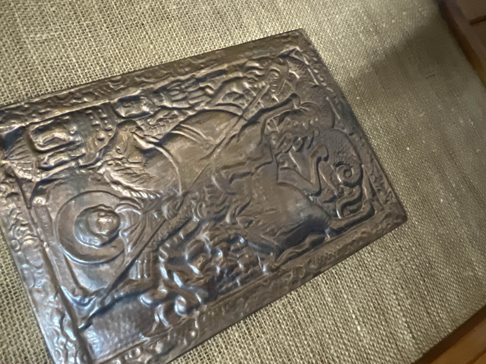 Metal plaque with religious figures documented in Asenovgrad
