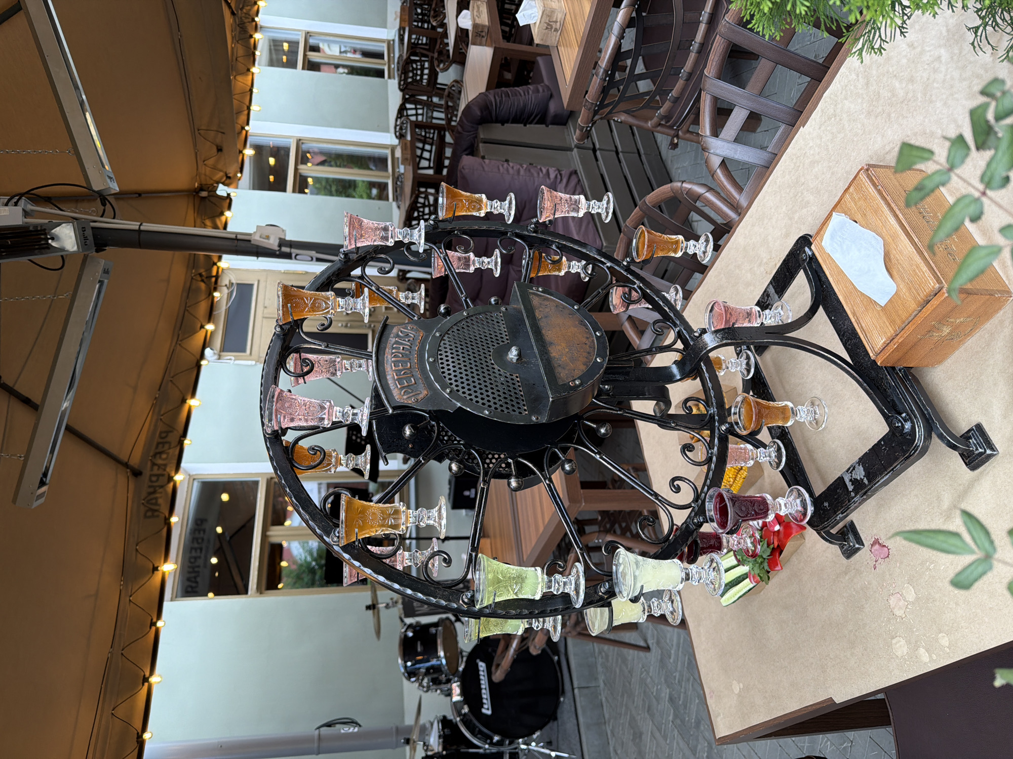 Restaurant patron captures colorful drinks display in Kazan outdoor dining