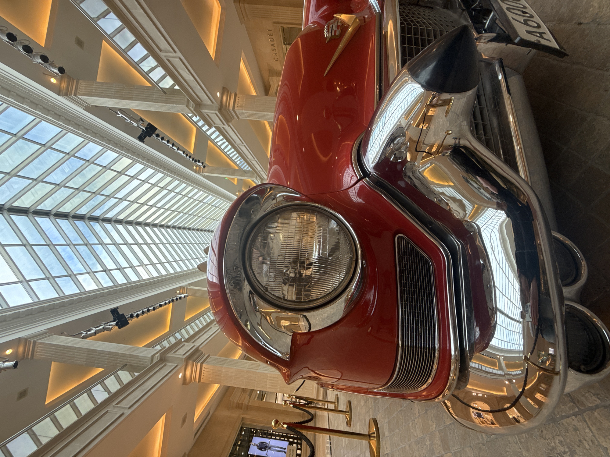 Vintage Cadillac on display inside a Khimki shopping mall