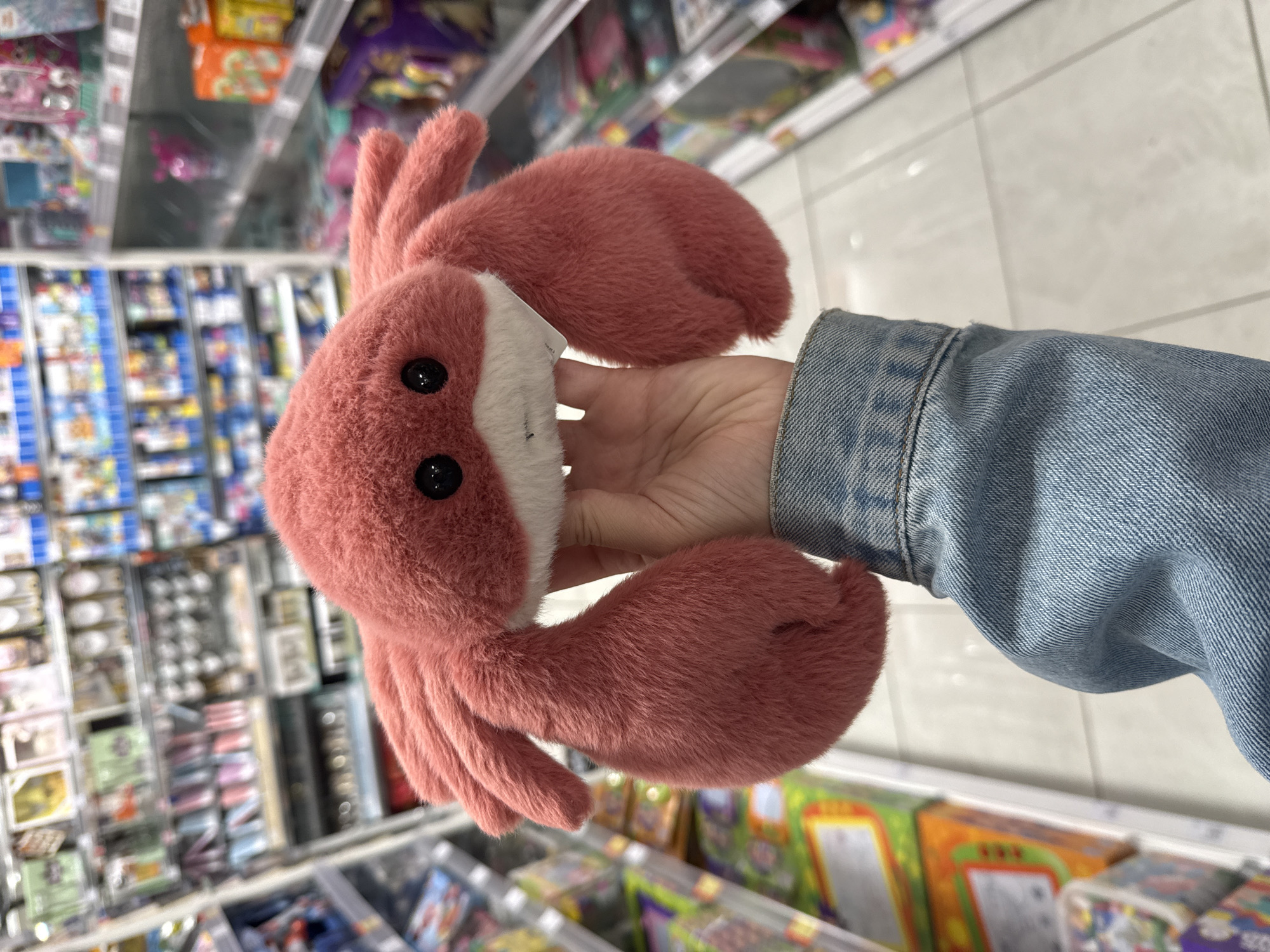 Person holds pink crab toy in Zagreb