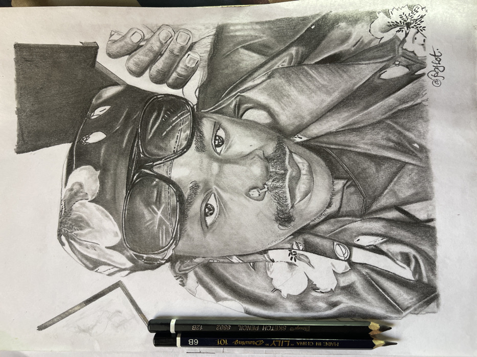 Artist creates portrait drawings using laptop references in Jos