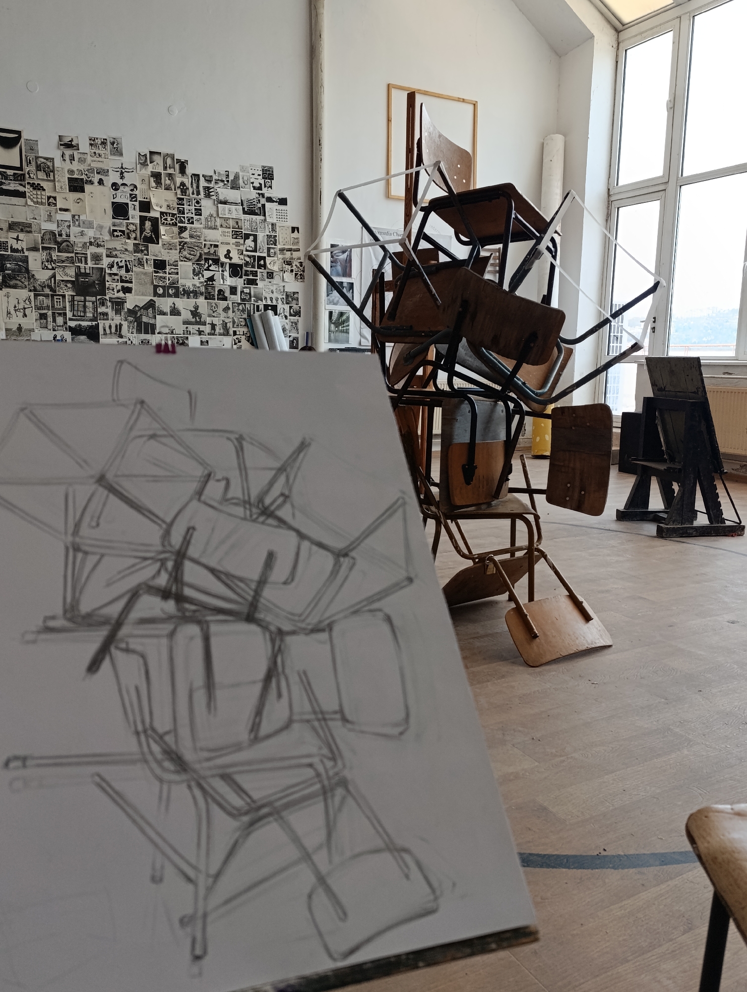 Artist's studio documented with works in progress in Bulgaria