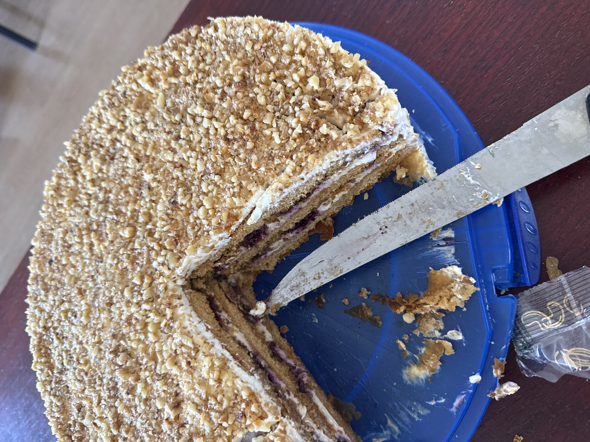 Layered cake served during afternoon gathering in Sofia