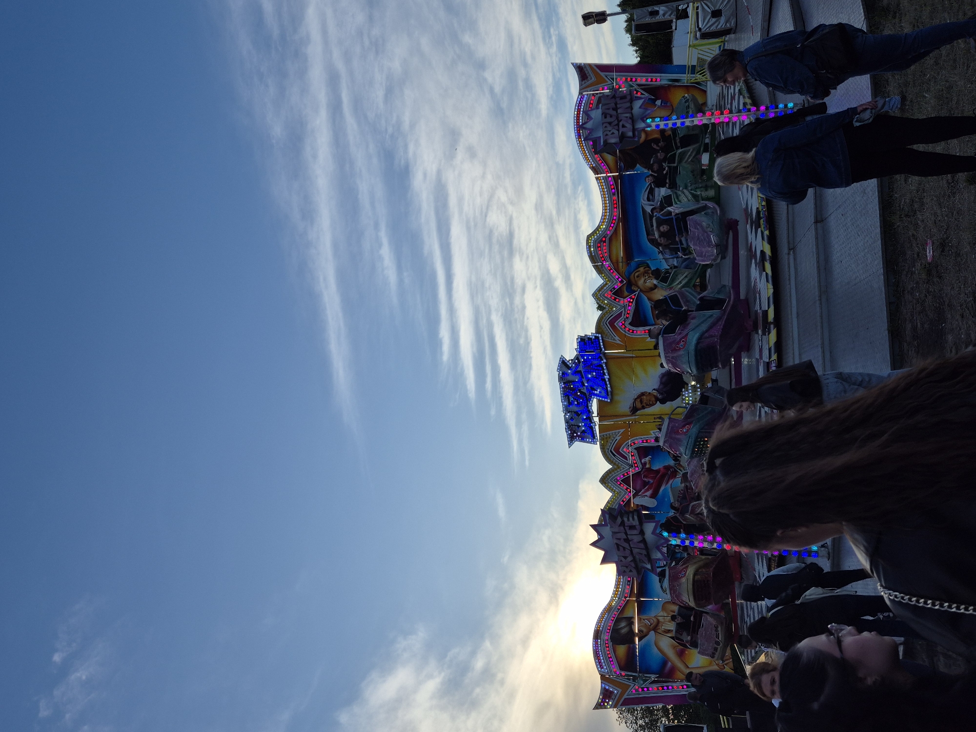 Fairground ride operates in Targovishte under bright afternoon skies